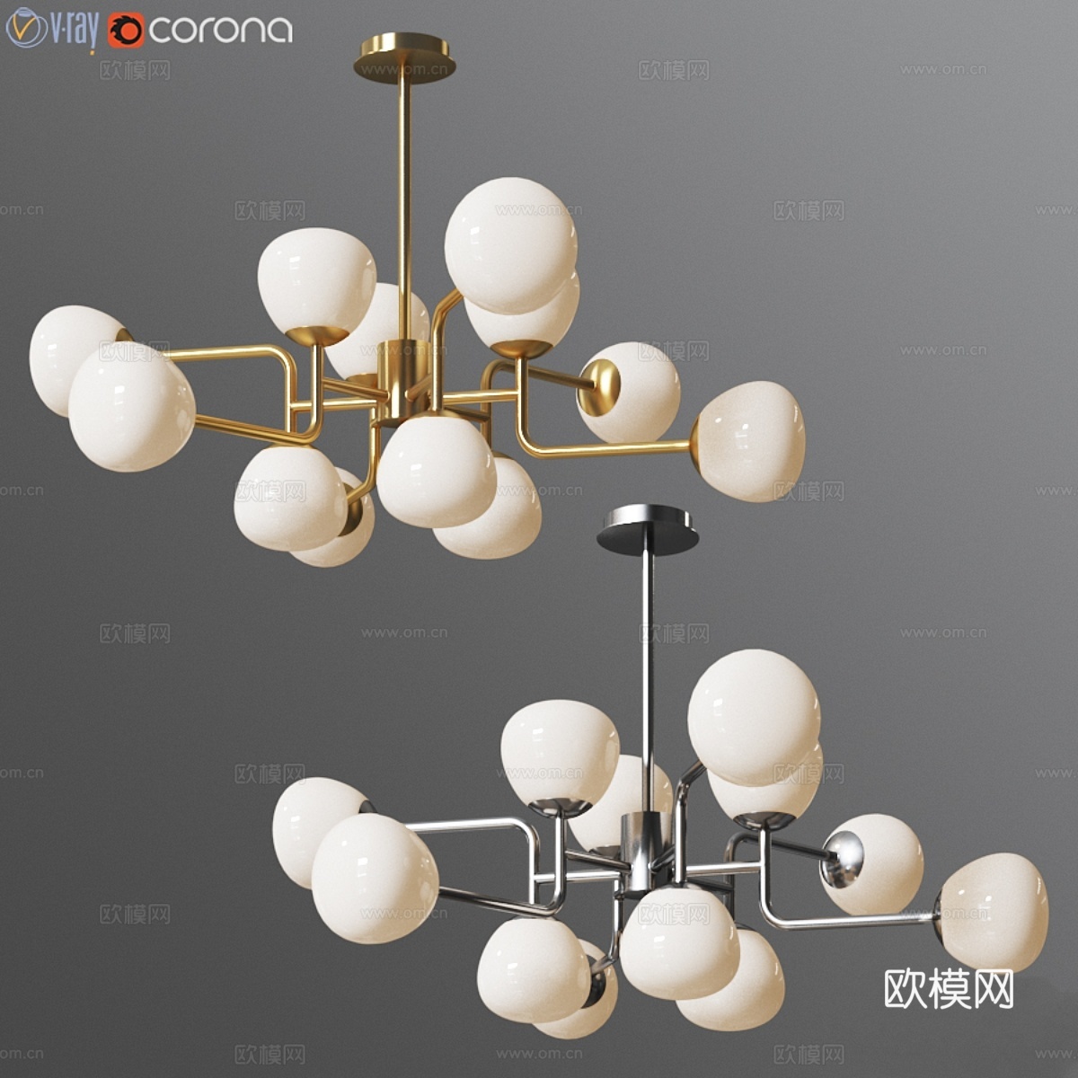 埃里希吊灯 MOD221-PL-12-G 金色铬色3d模型下载