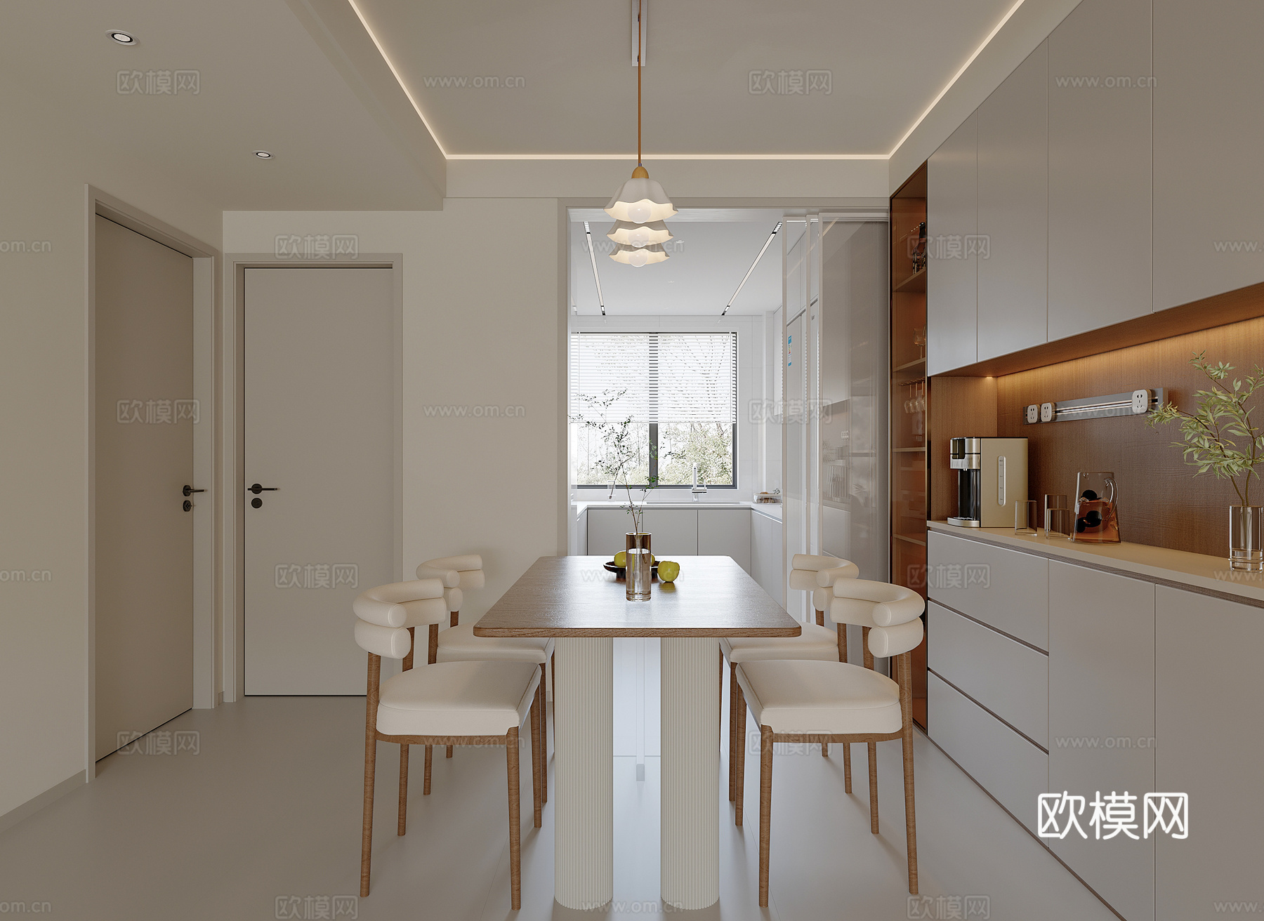 奶油原木风餐厅su模型