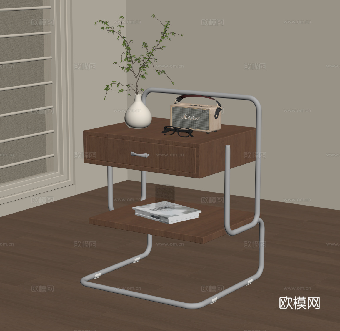 现代中古风边几 角几 床头柜su模型