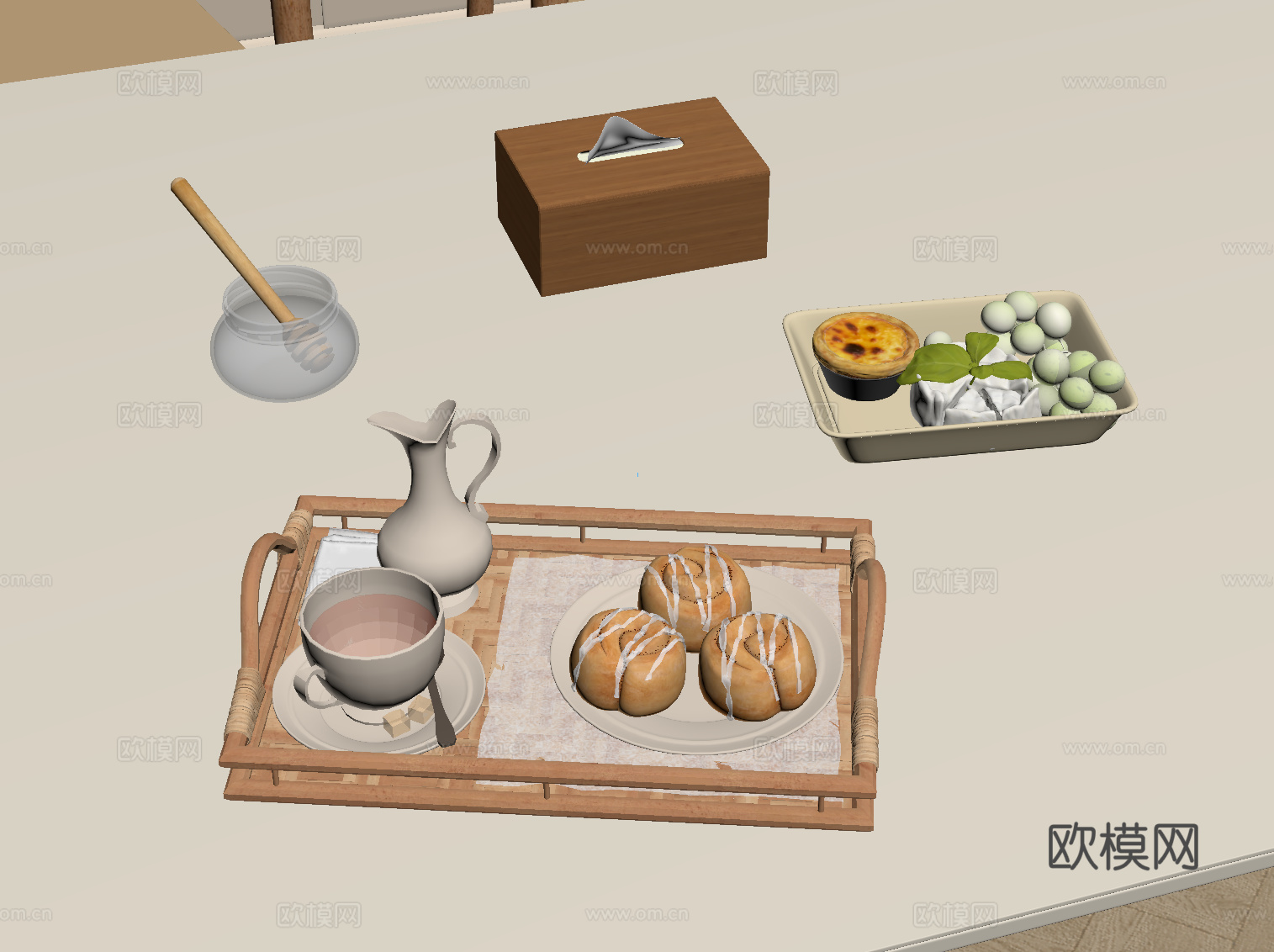 现代奶油风摆件 茶点su模型