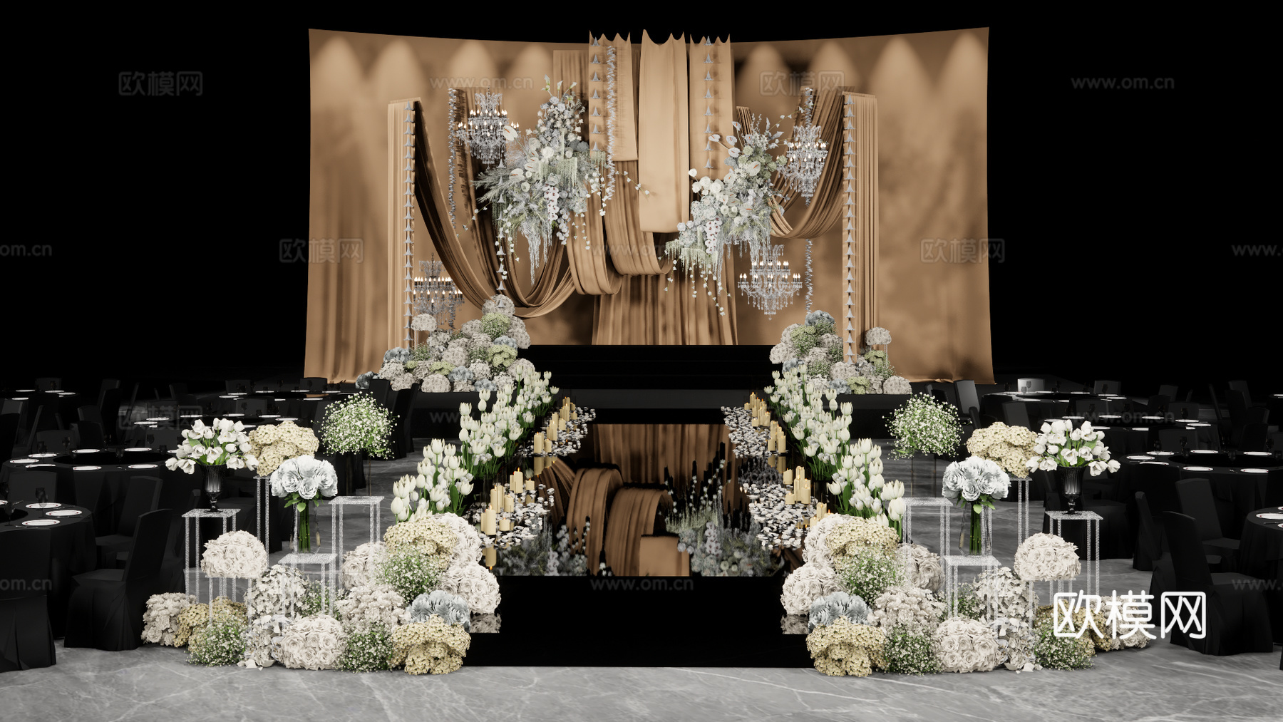 香槟色小众布幔造型婚礼花艺美陈su模型