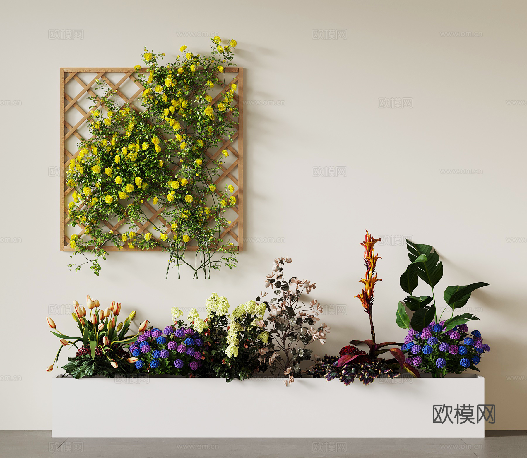 现代花坛 盆栽 室内花坛 绿植su模型