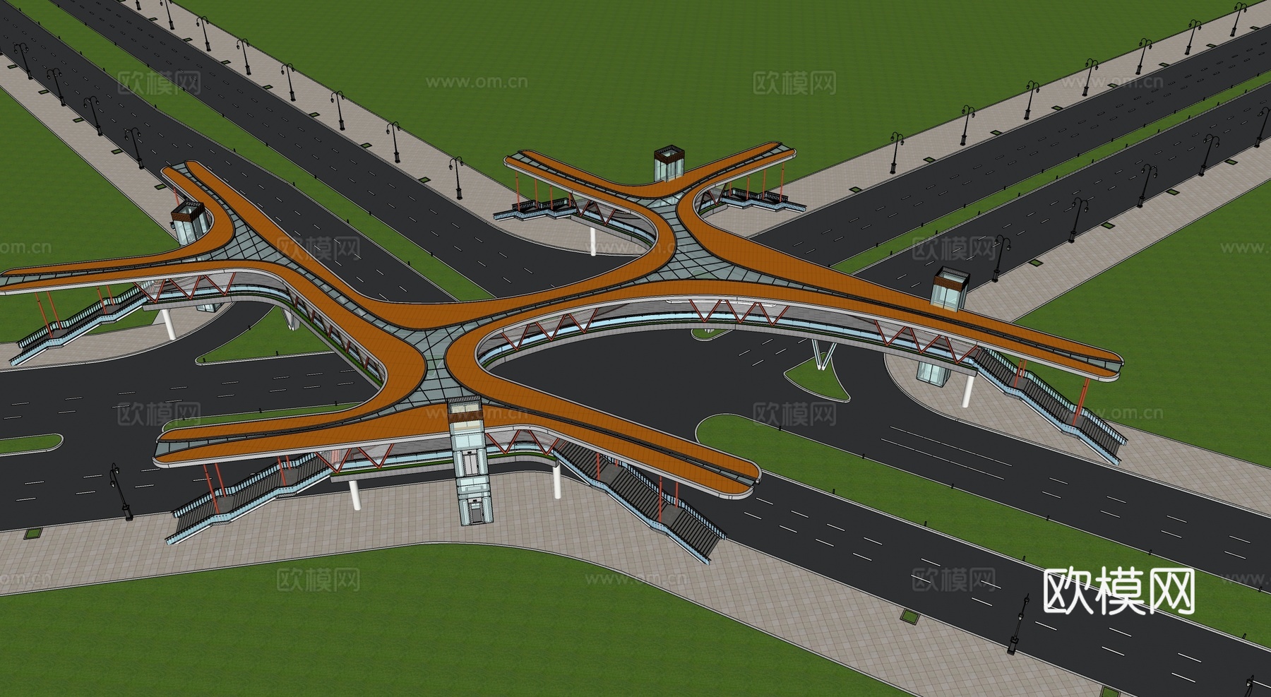 现代人行天桥 景观桥su模型