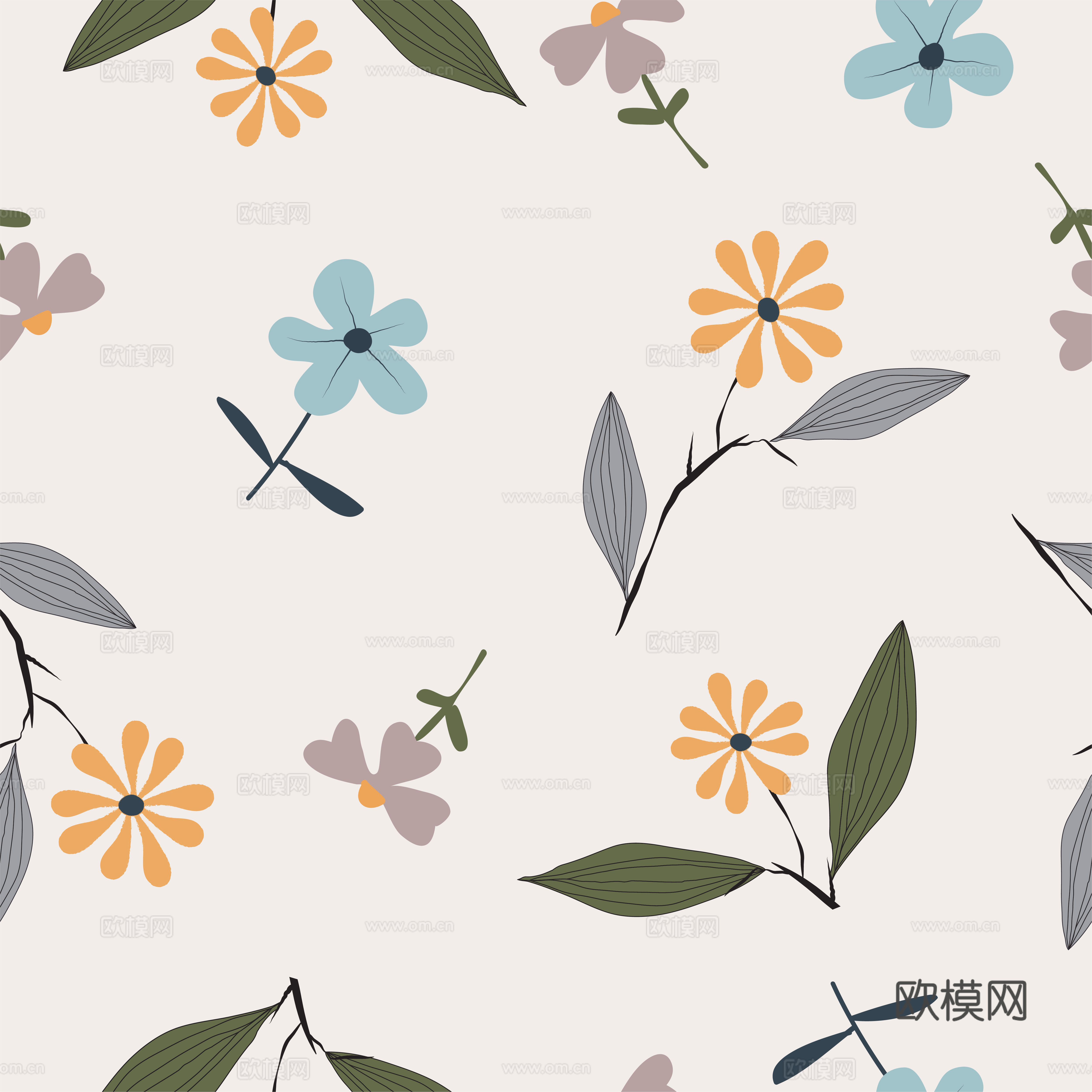 现代植物印花壁纸