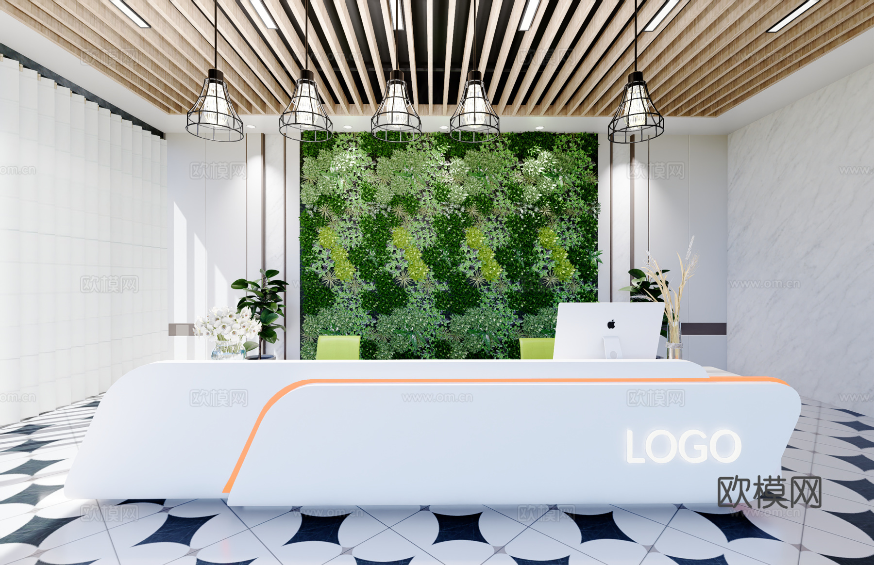 0045现代简约办公室前台接待台su模型