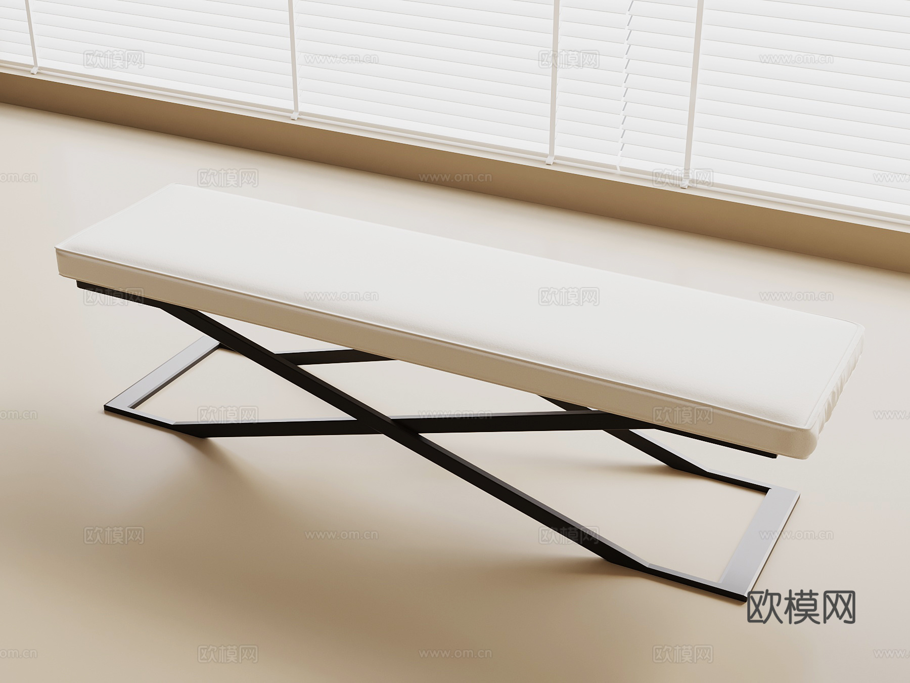 现代床尾凳 换鞋凳 沙发凳 长凳su模型下载（渲染图1）