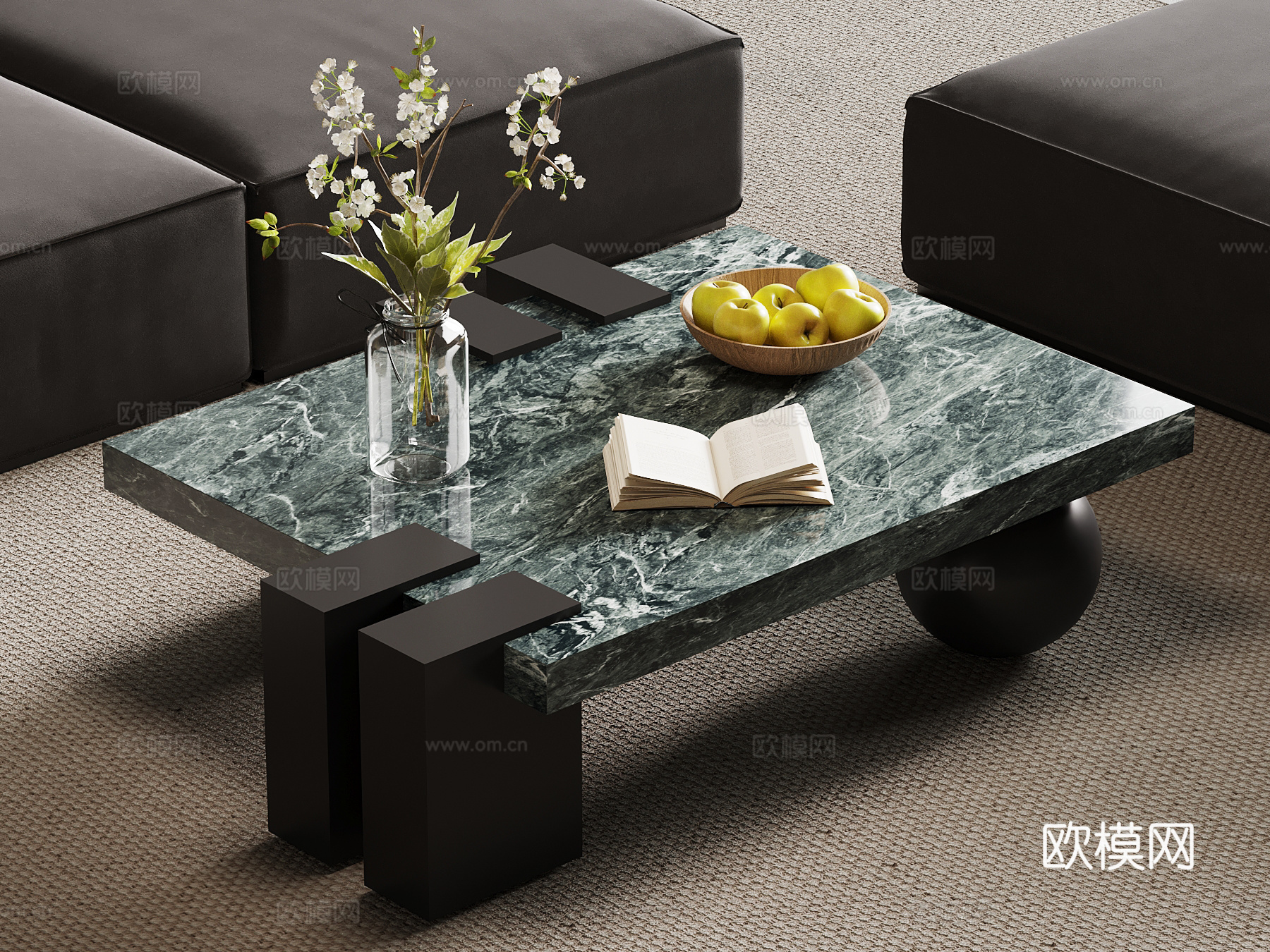 现代意式茶几 大理石茶几su模型
