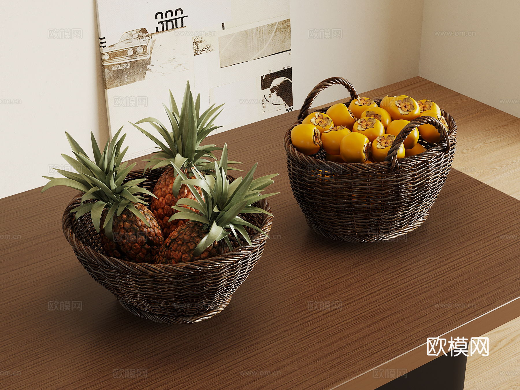 现代水果篮 厨房摆件su模型