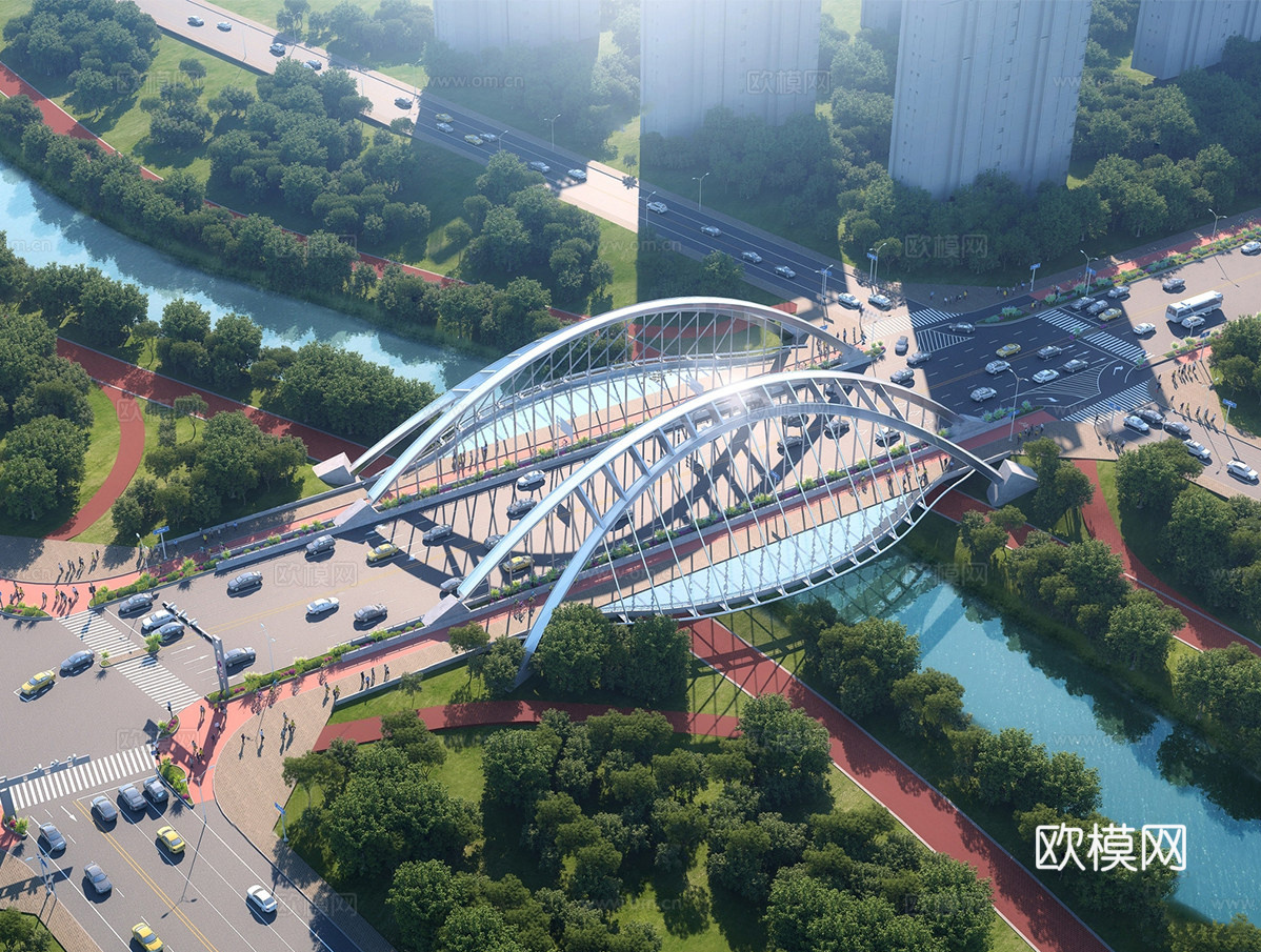 现代钢结构大桥 道路设施 市政公su模型su模型