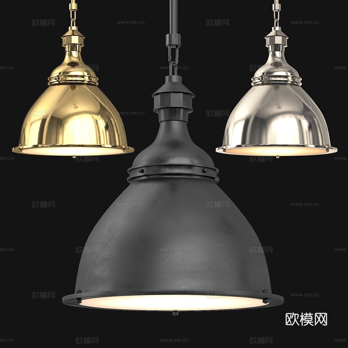 20世纪英式钟罩吊灯3d模型下载
