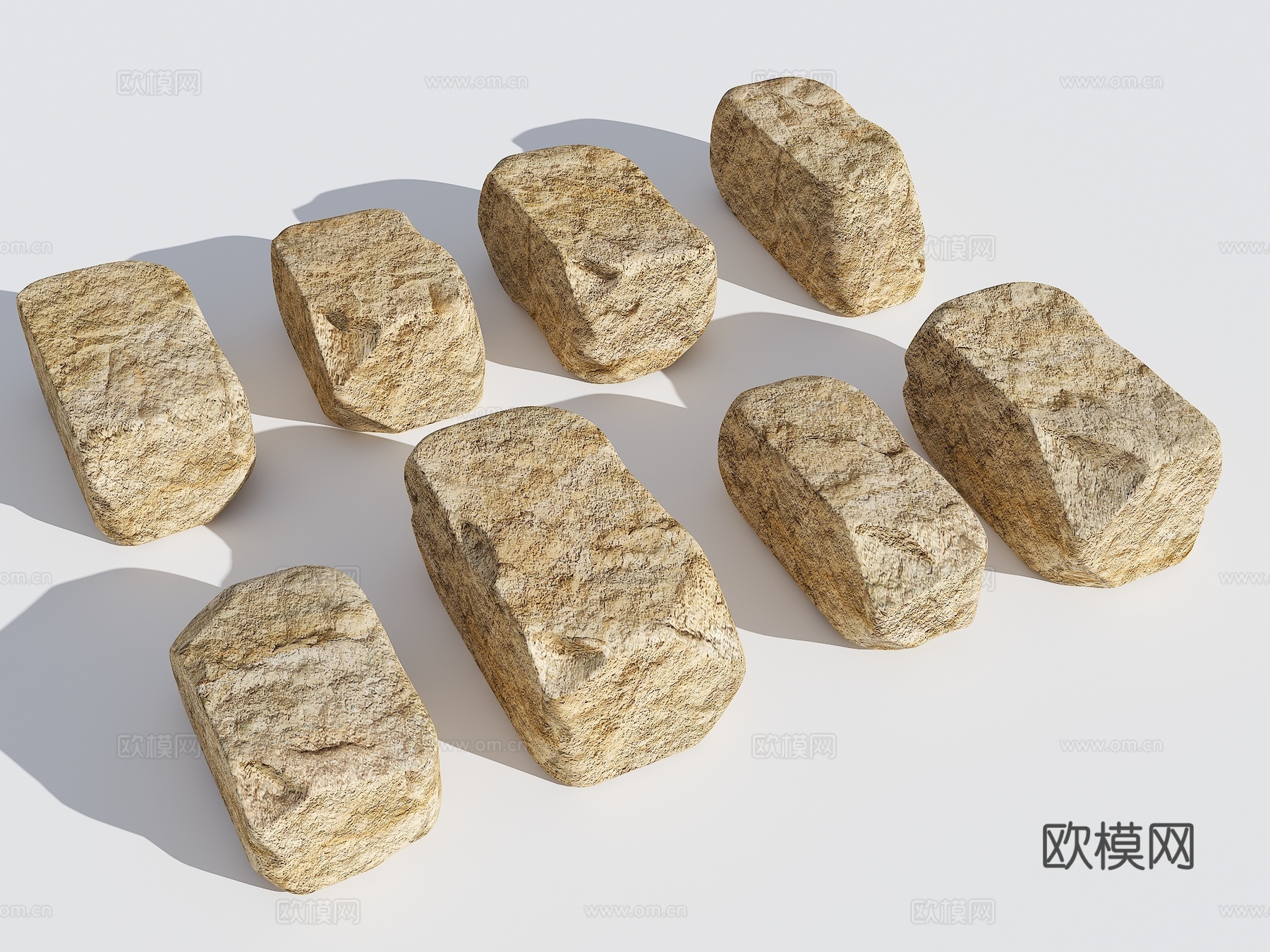 块石 自然块面 毛石 石块 立方体 石头组合 景观石头su模型下载（渲染图1）