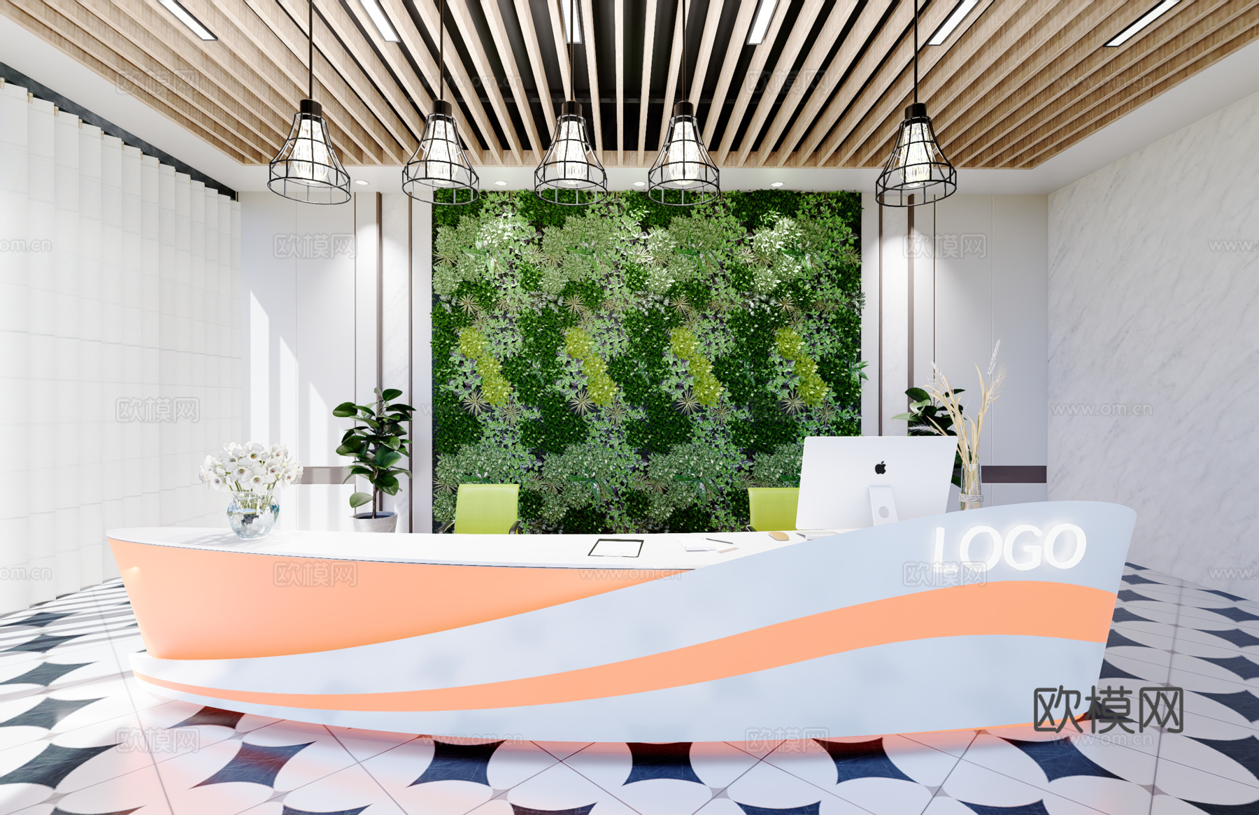 0044现代简约办公室前台接待台su模型