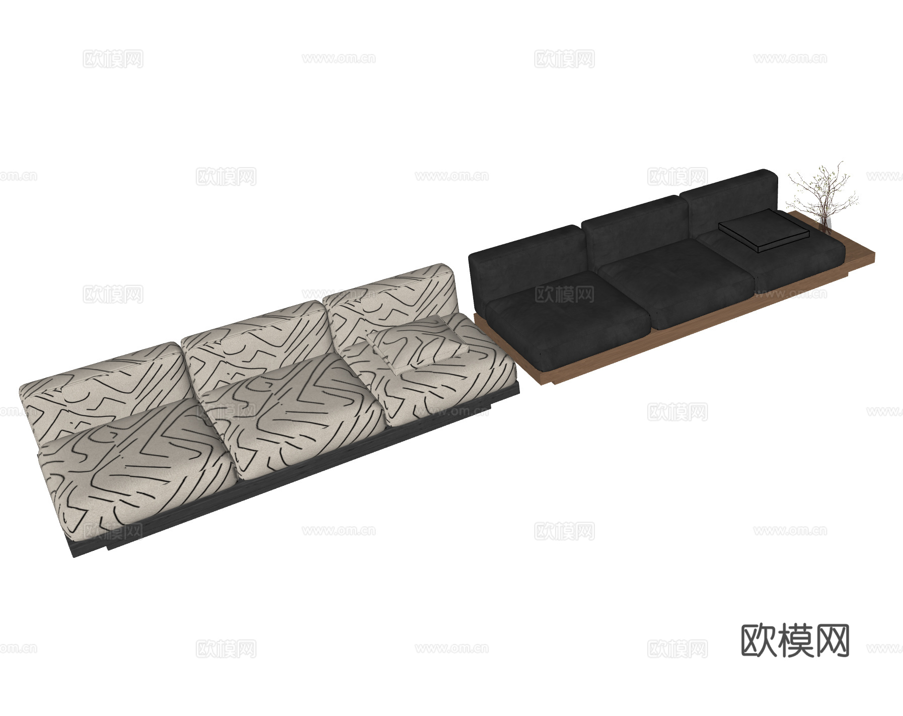 SERAX 侘寂三人沙发 卡座沙发 多人沙发 模块沙发su模型