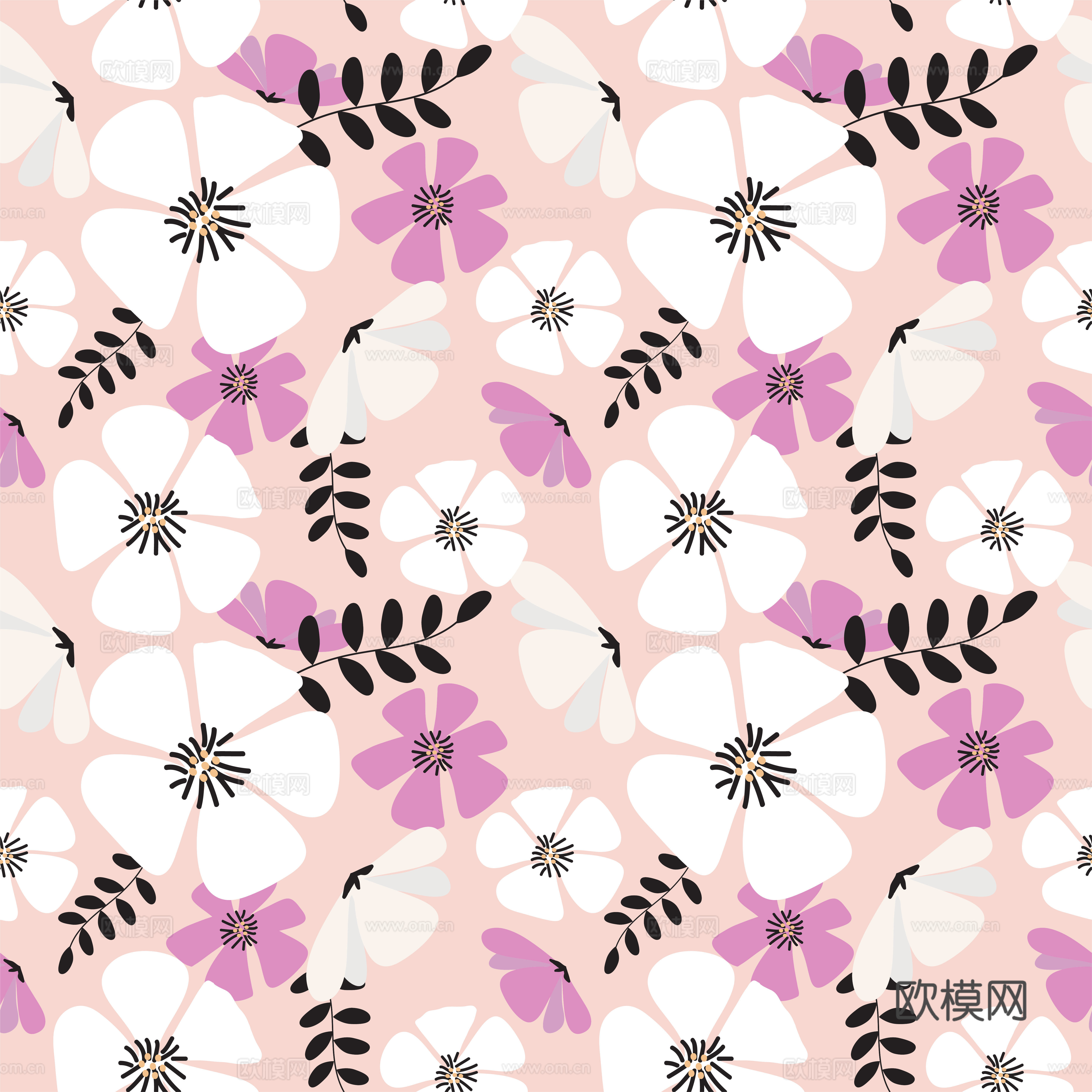 现代植物印花壁纸下载