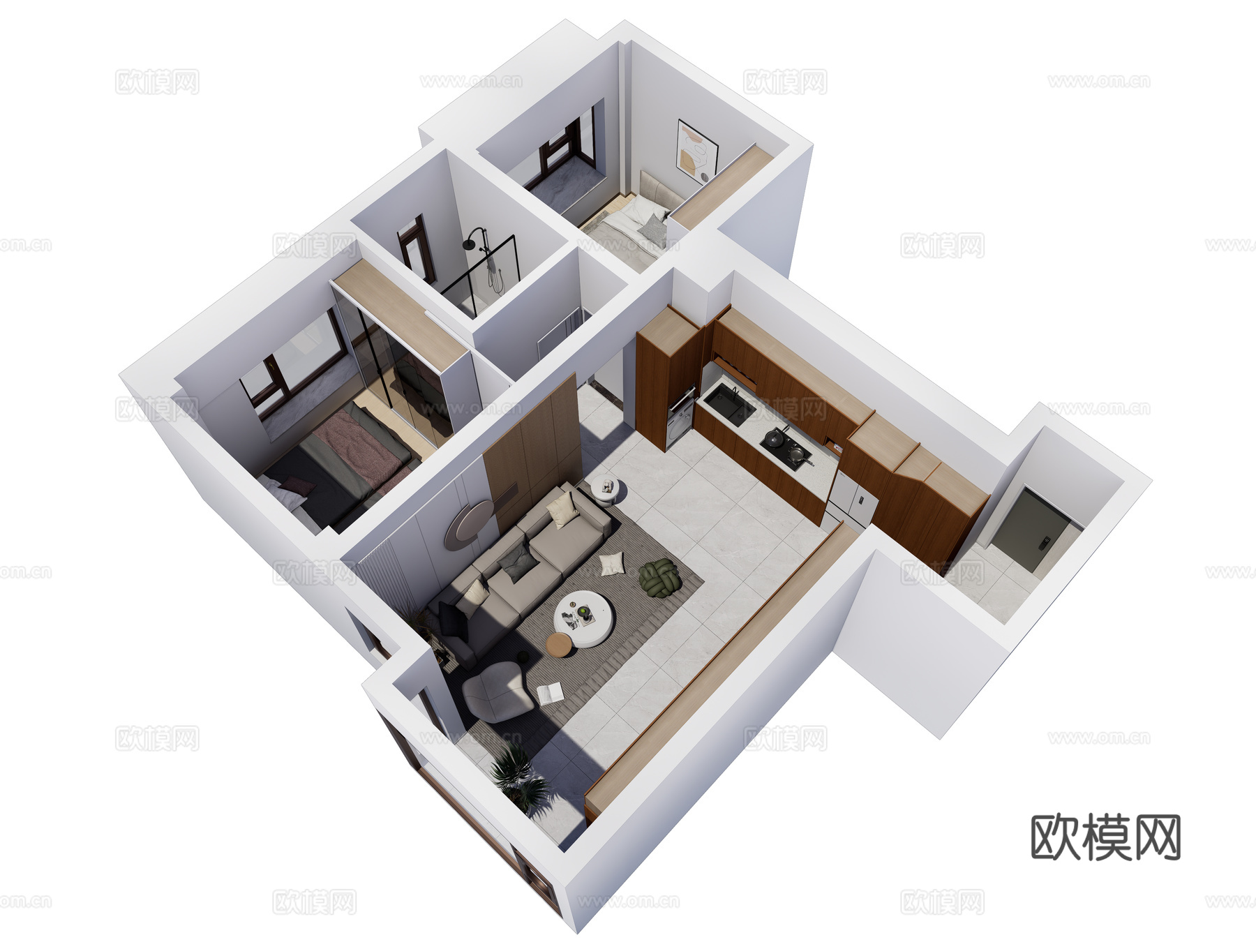 现代家装鸟瞰  室内家装空间 LOFT公寓 公寓样板房su模型