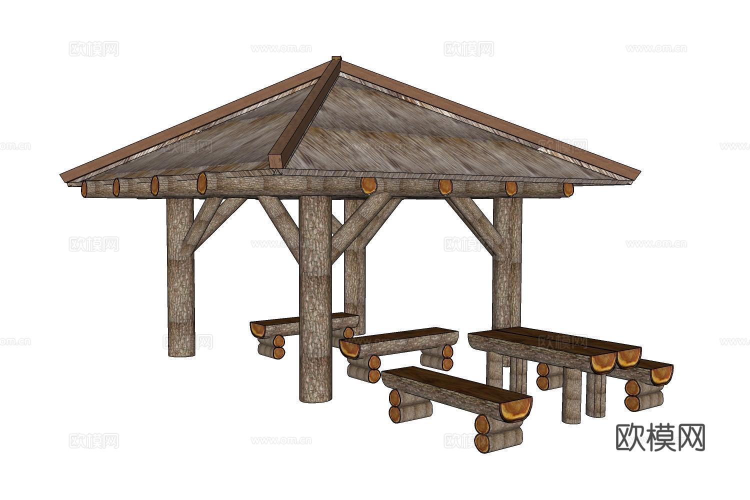 凉亭su模型