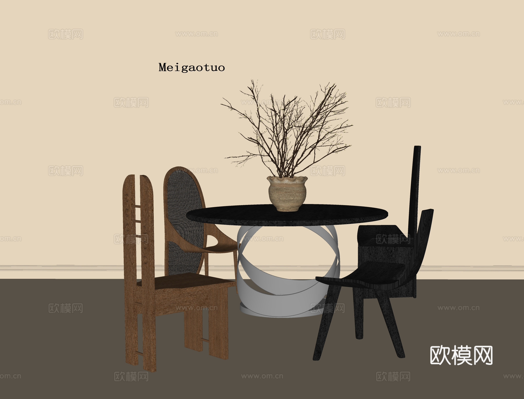 现代餐桌椅 餐椅 圆形餐桌su模型