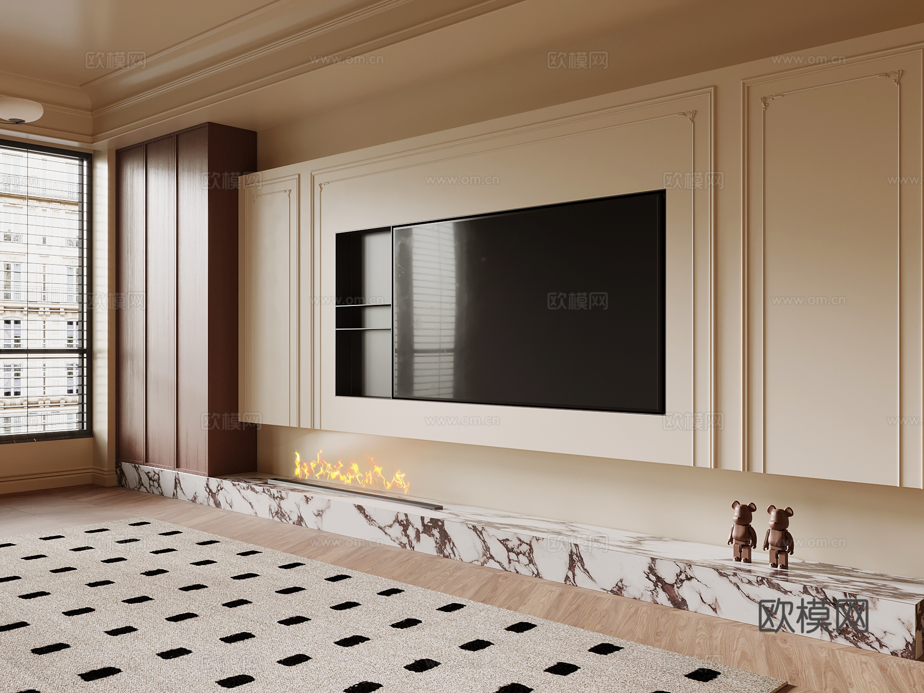 法式中古风电视背景墙su模型