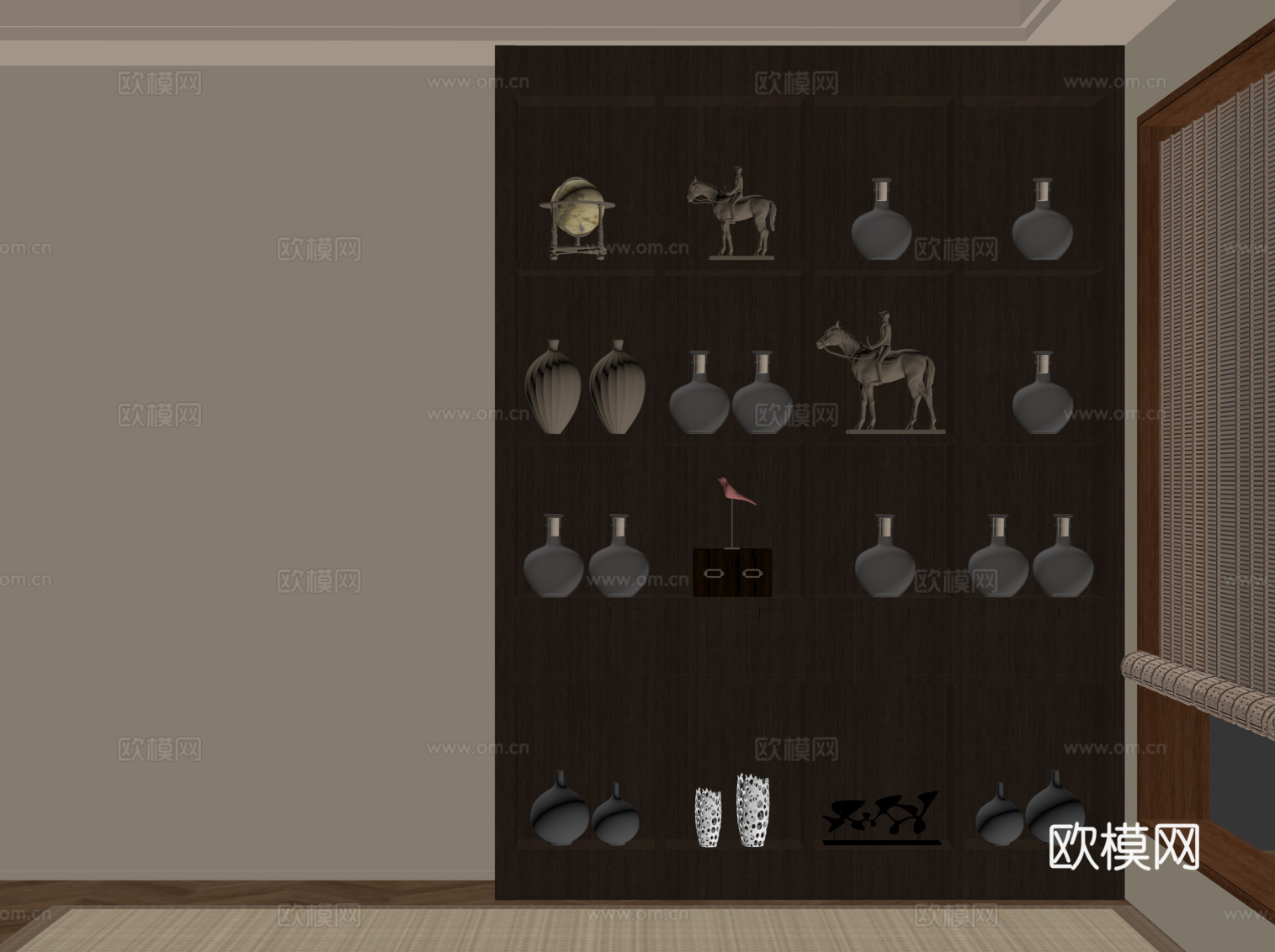 新中式置物柜 装饰柜su模型