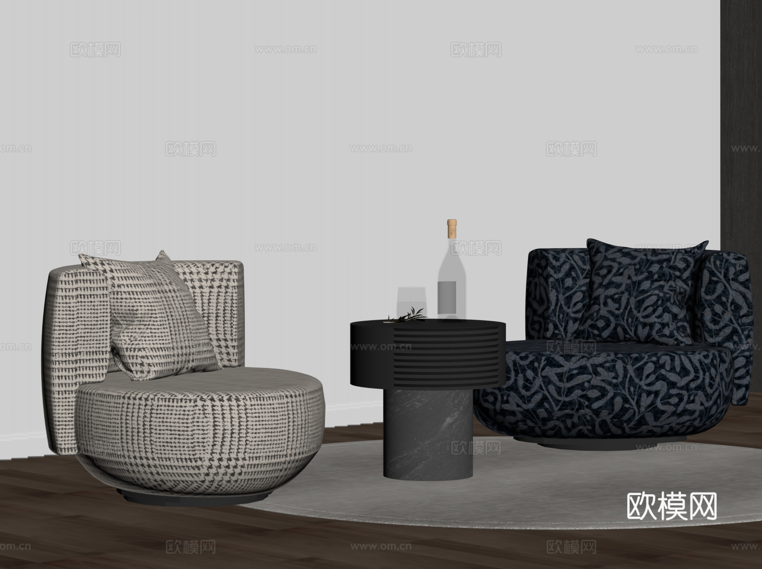 现代单人沙发 布艺休闲沙发su模型