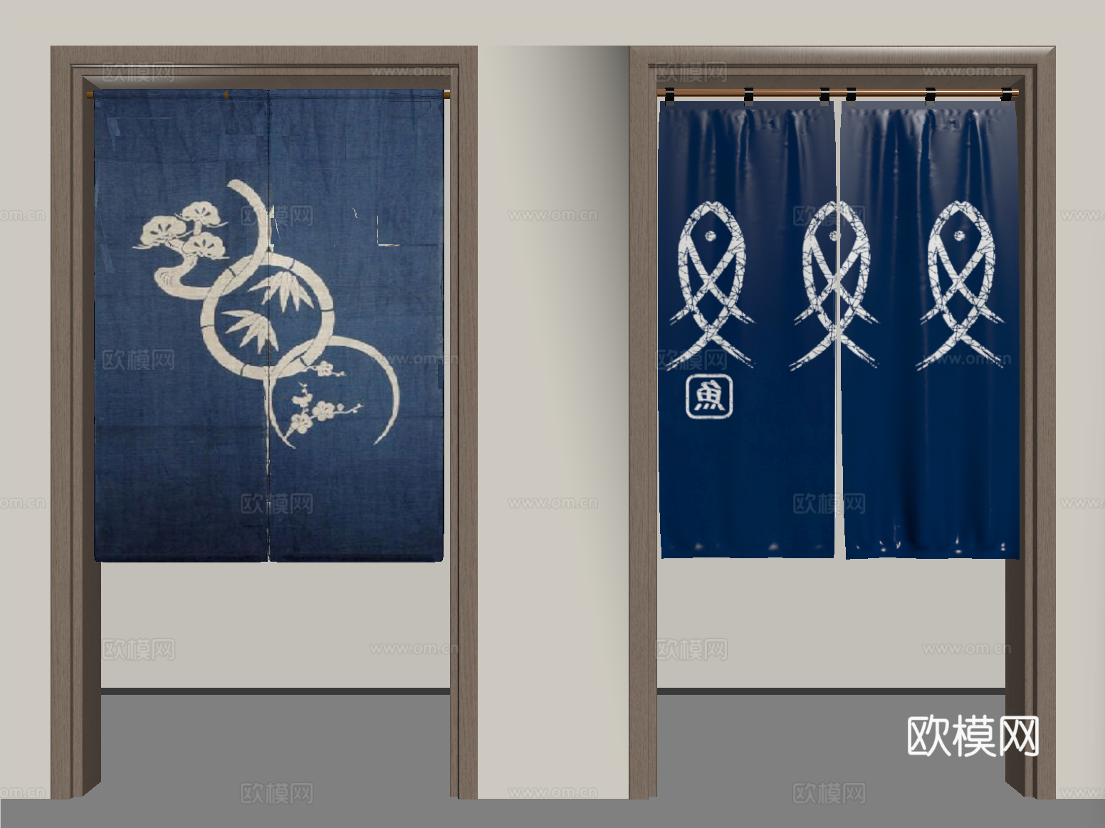 现代窗帘 门帘 布帘su模型