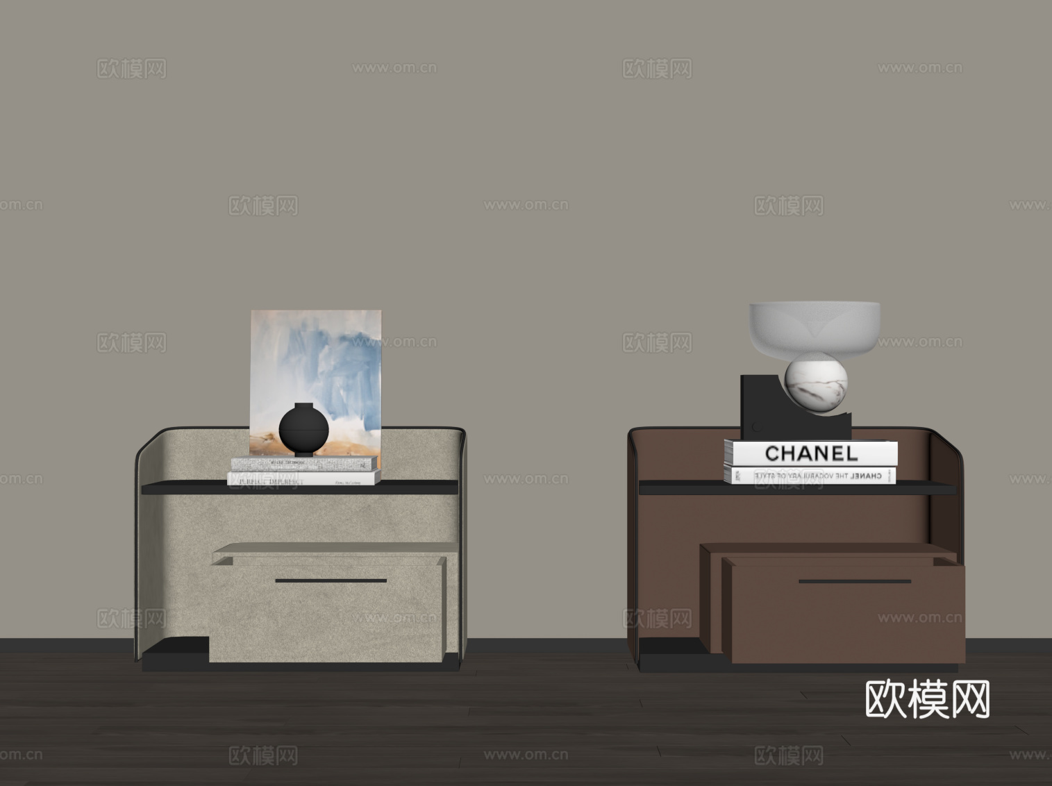 现代床头柜 皮革床头柜su模型