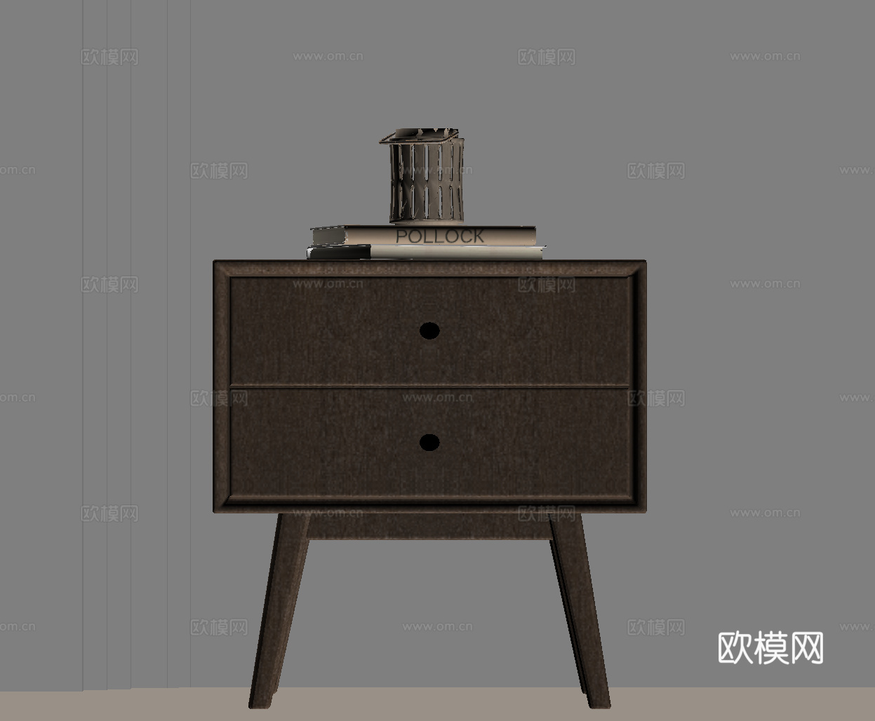 中古风床头柜 实木床头柜su模型下载（渲染图2）