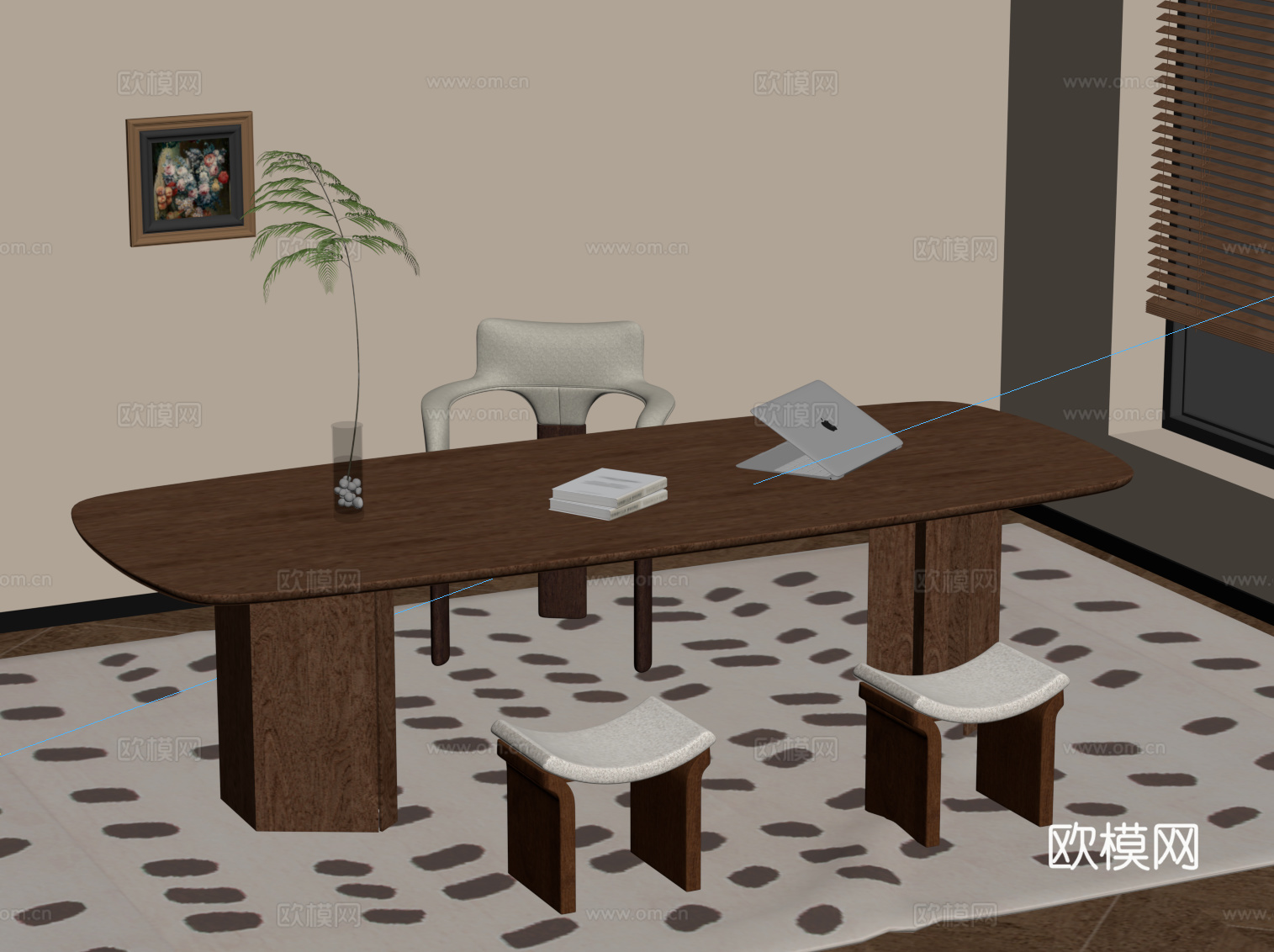 中古风书桌椅 办公桌椅su模型