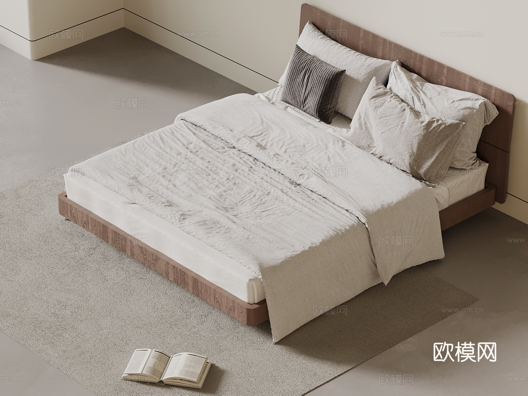 中古风双人床su模型