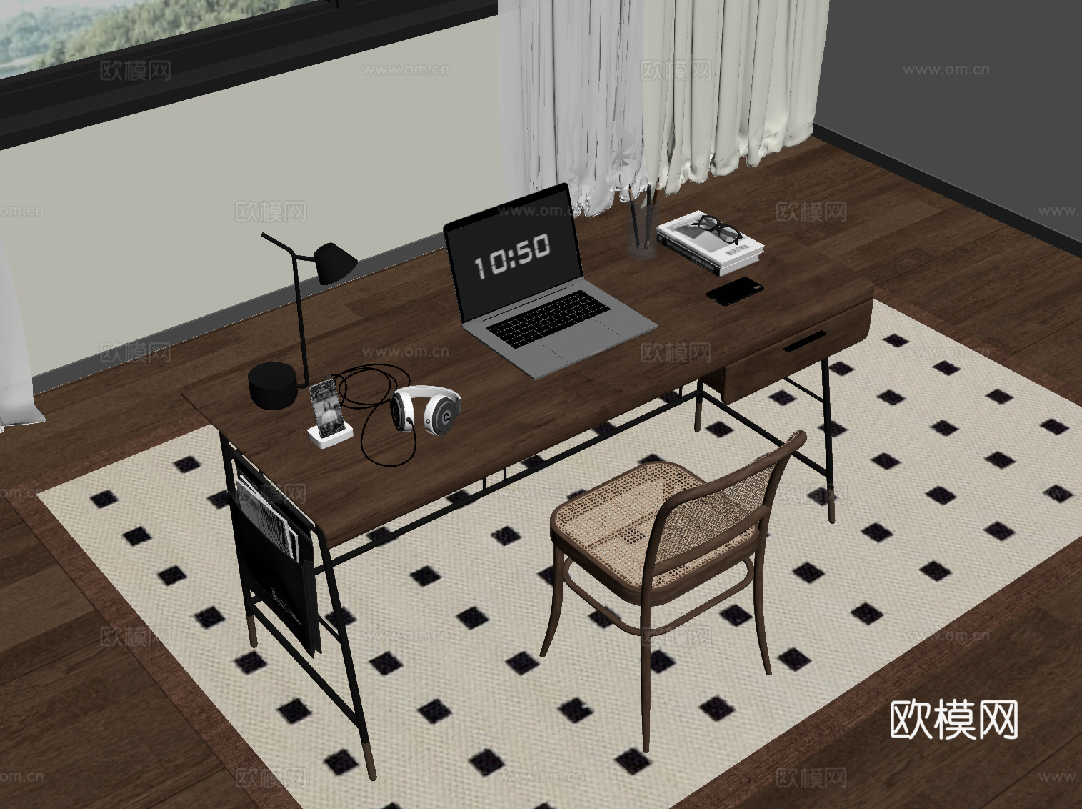 中古风书桌椅su模型