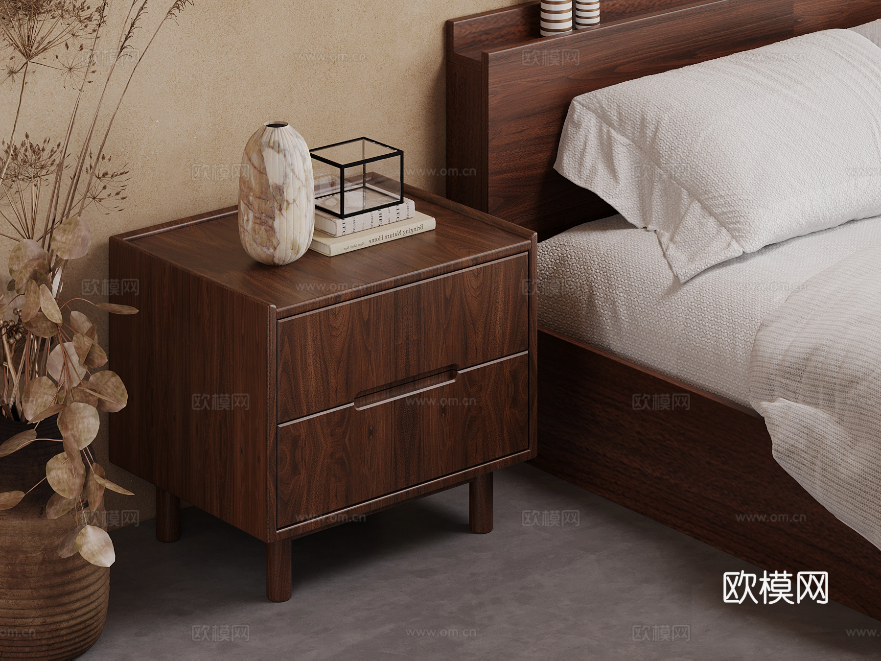 中古风床头柜 实木床头柜3d模型下载