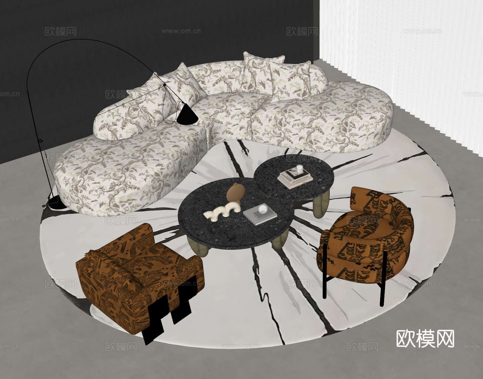 现代 意式 弧形沙发茶几组合 沙发茶几组合 弧形沙发 双人沙su模型