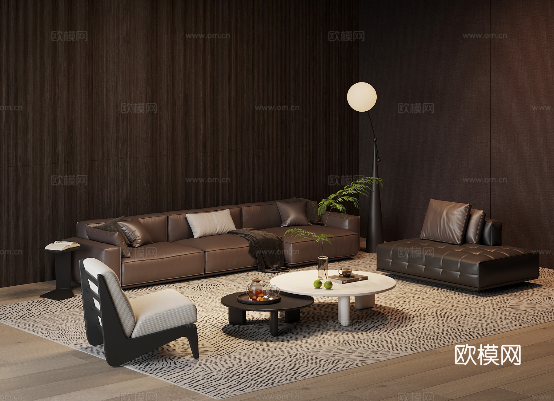 意式沙发茶几组合su模型