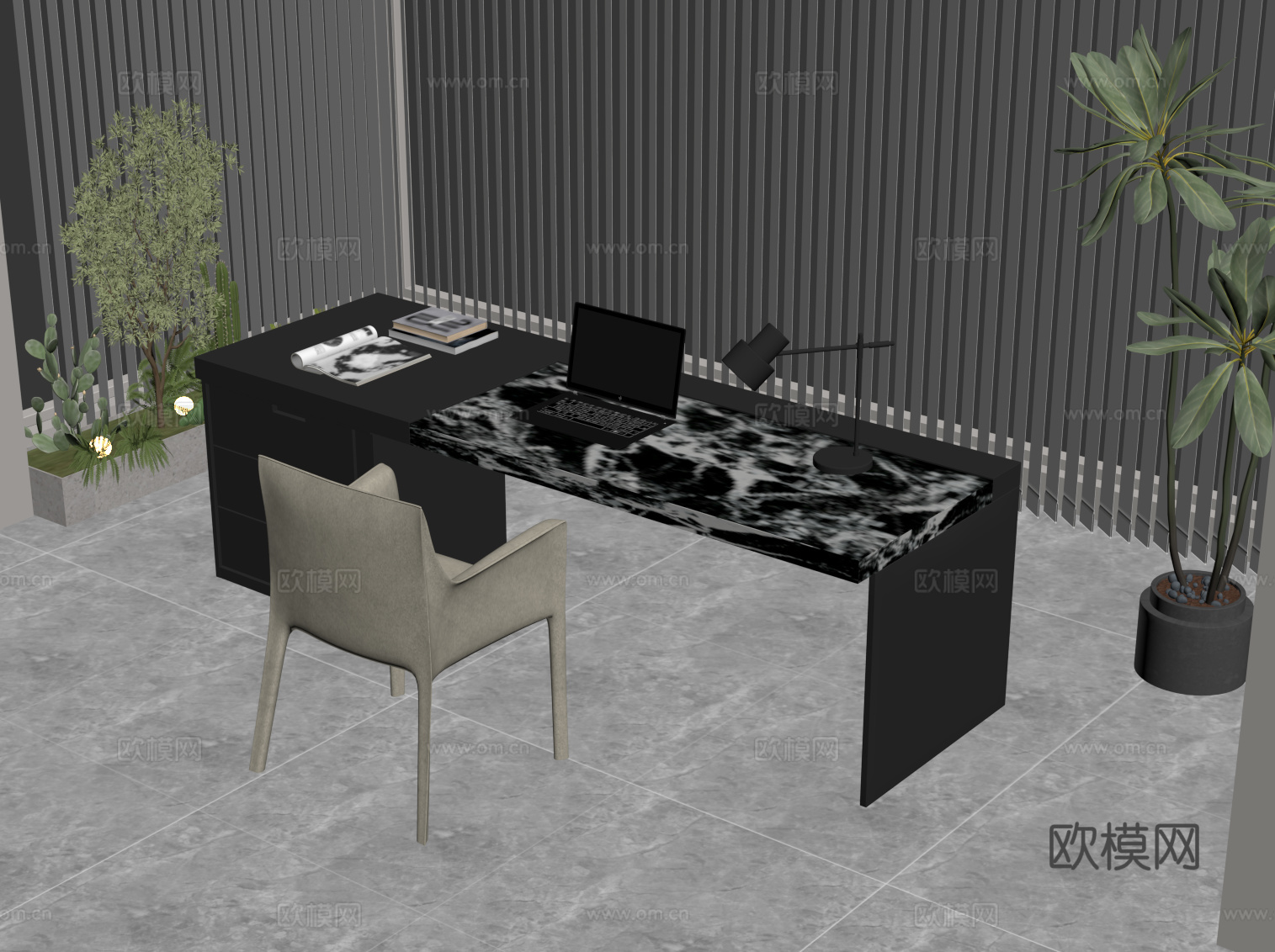 现代意式书桌椅su模型