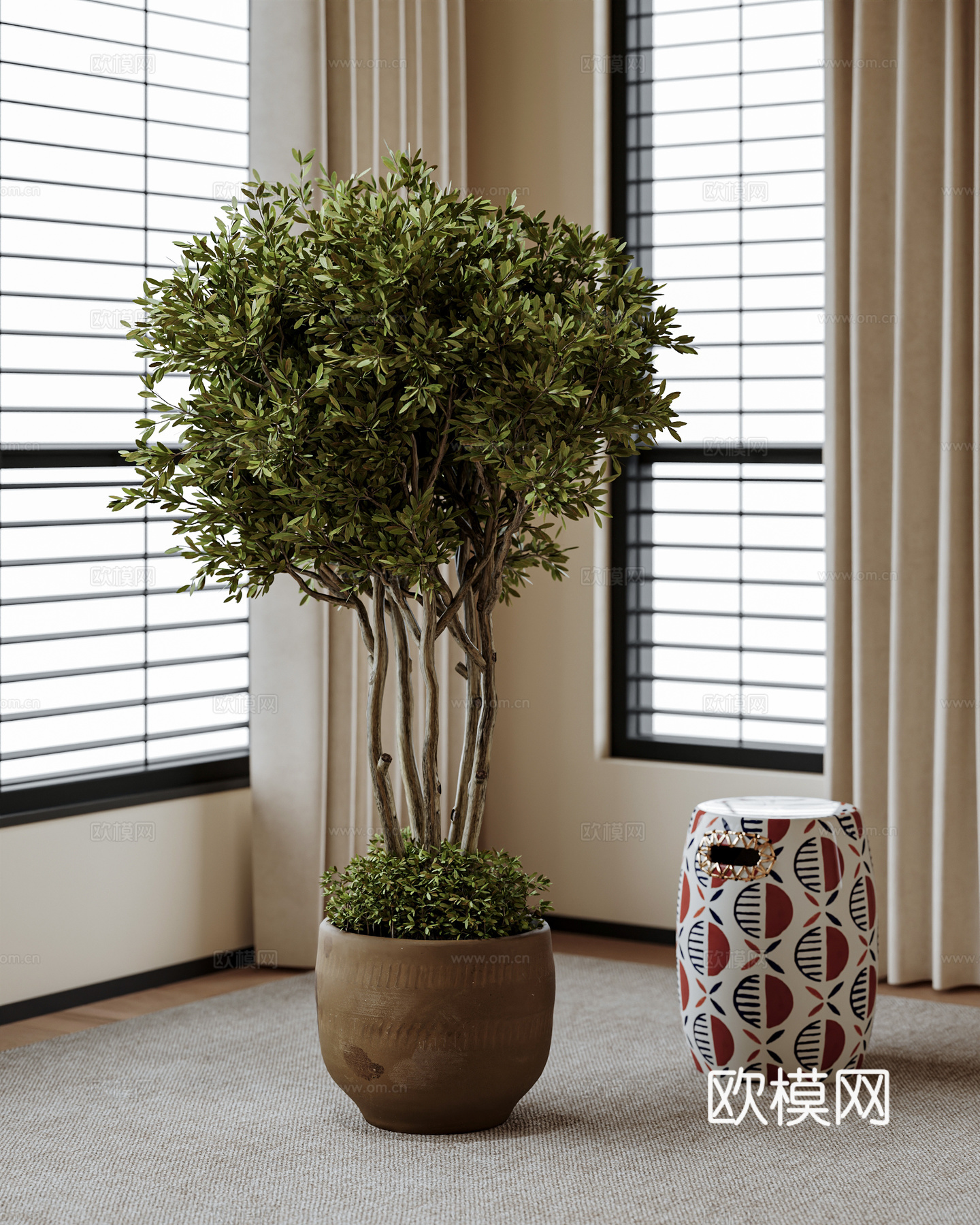 中古风盆栽盆景 植物 绿植 花盆su模型