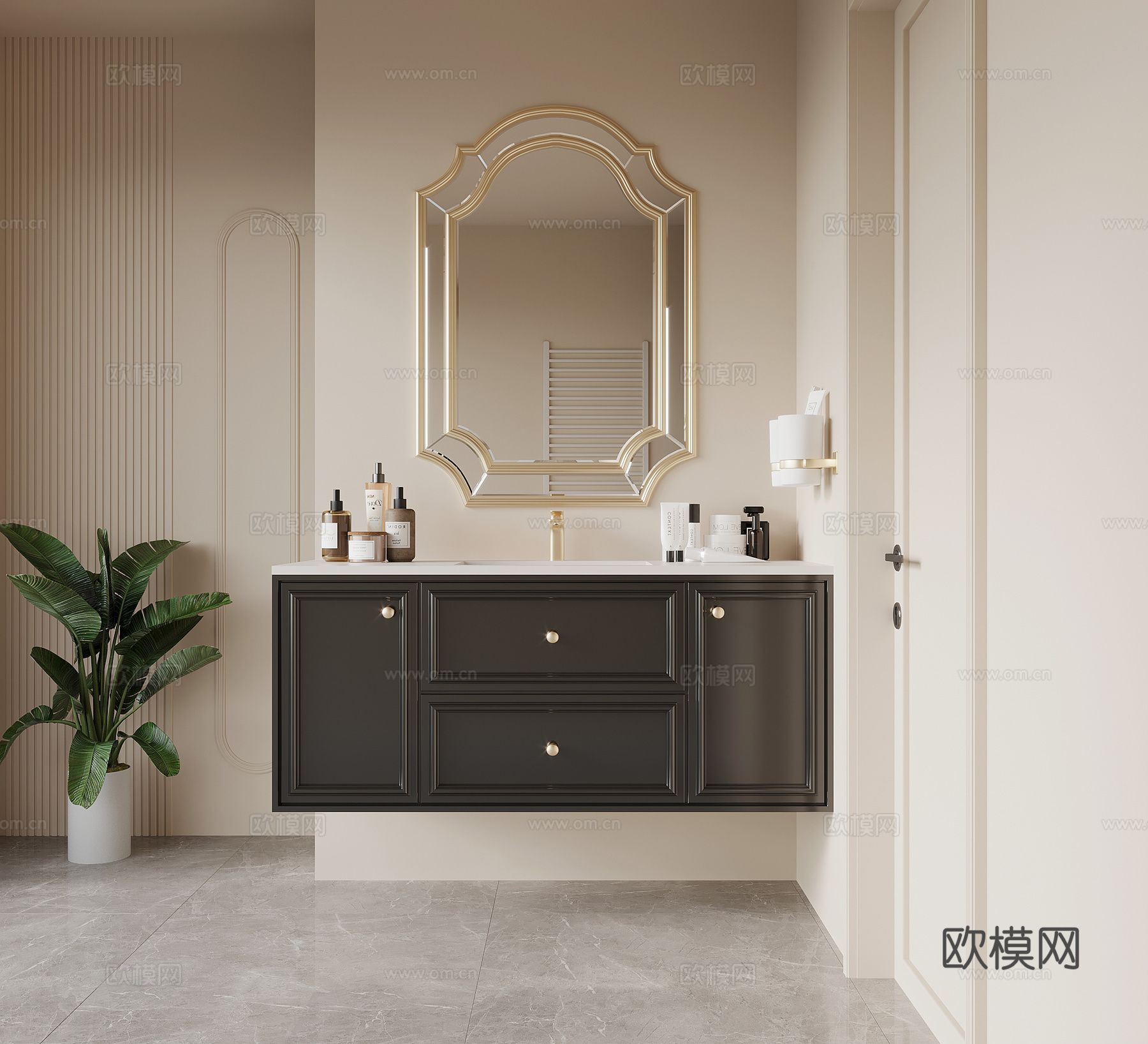 法式复古风浴室柜 洗手台su模型