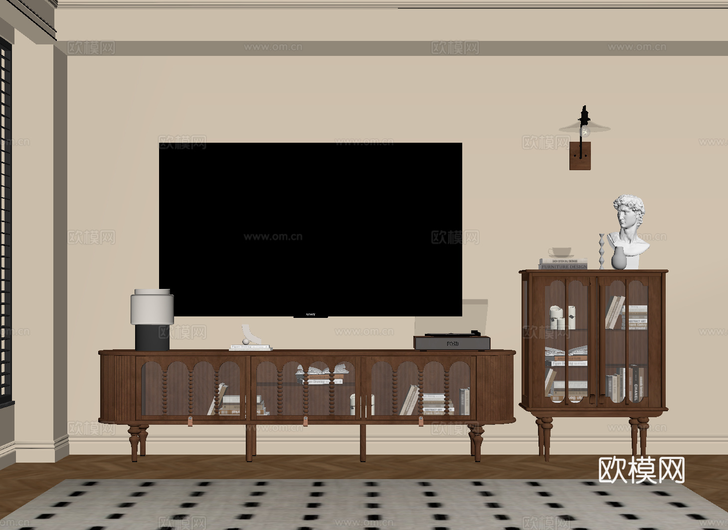 法式复古风电视柜 边柜su模型