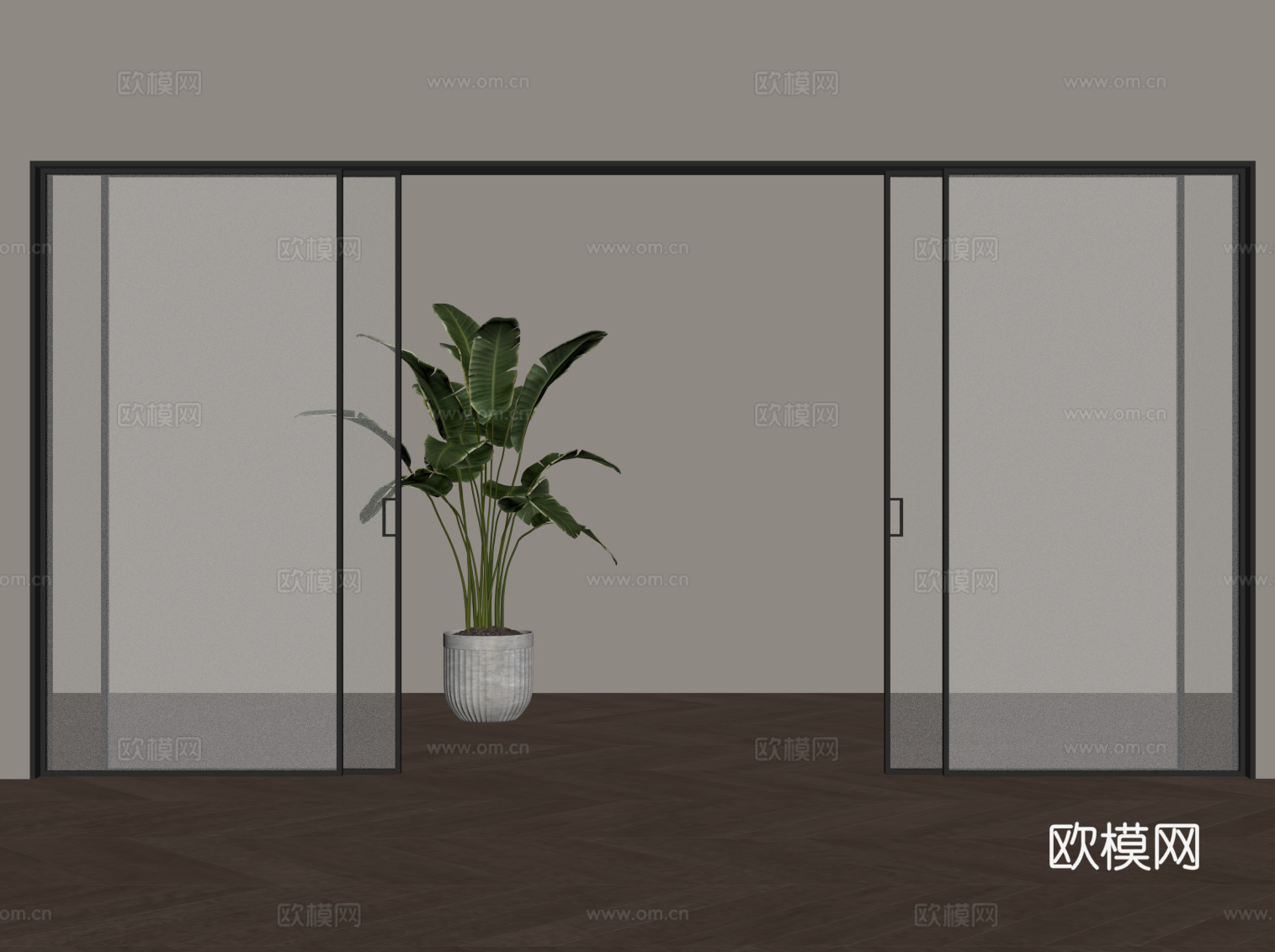 现代推拉门 玻璃门su模型