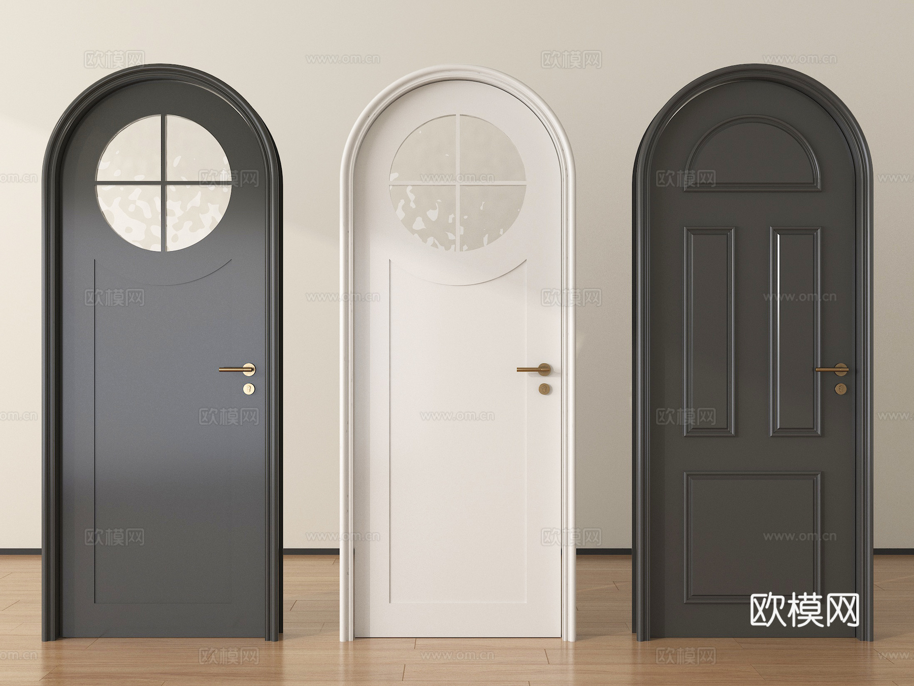 法式美式门玻璃门 平开门 对开门 子母门 木门3d模型
