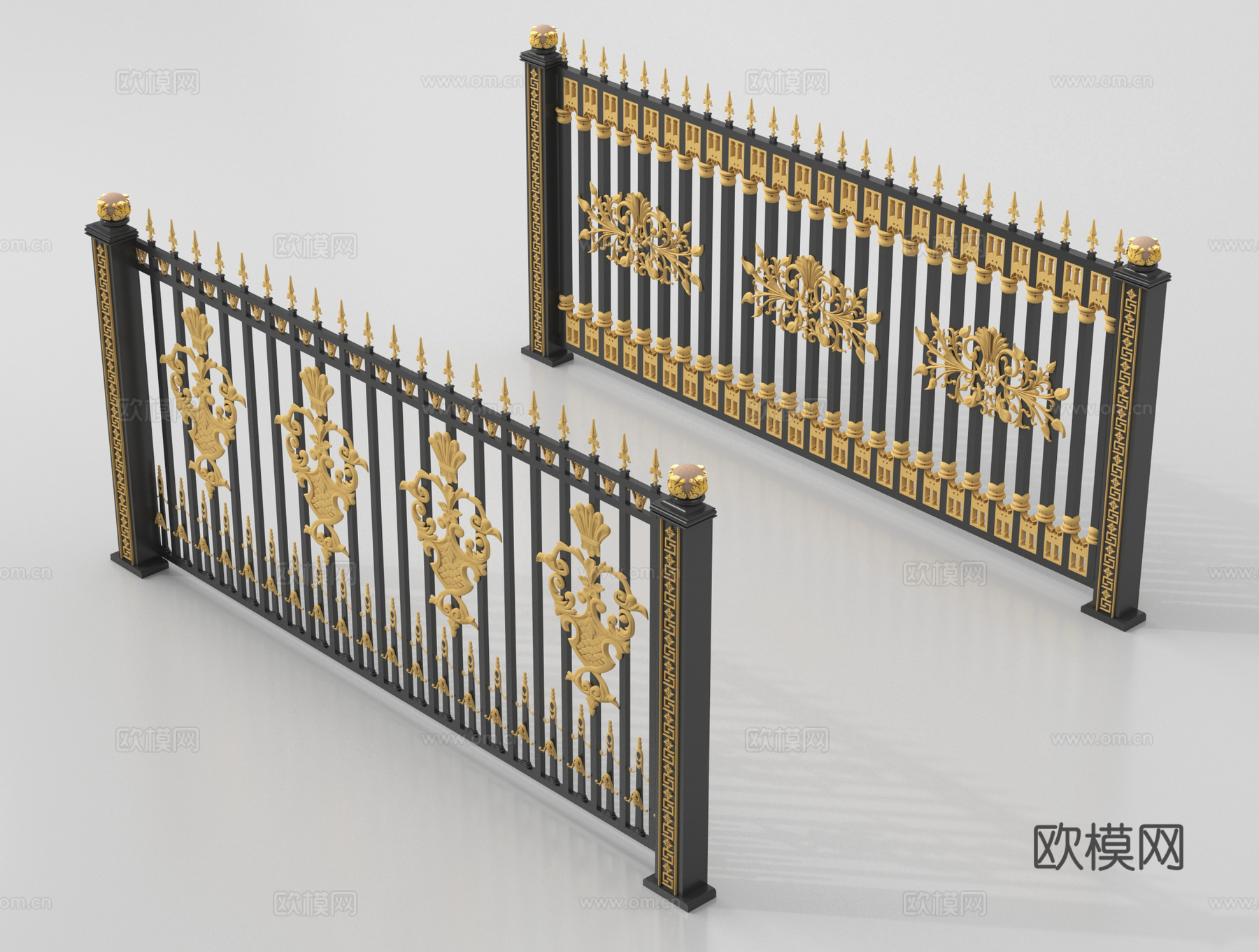 欧式围栏护栏 铁艺栏杆 扶手su模型