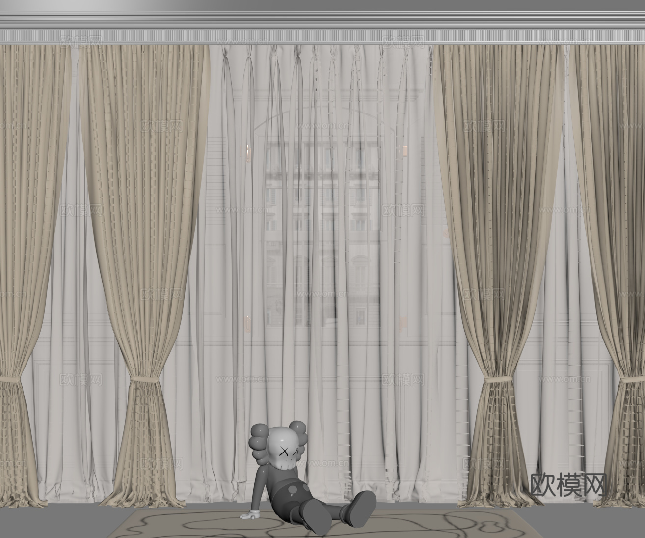 法式窗帘 纱帘 布艺窗帘su模型