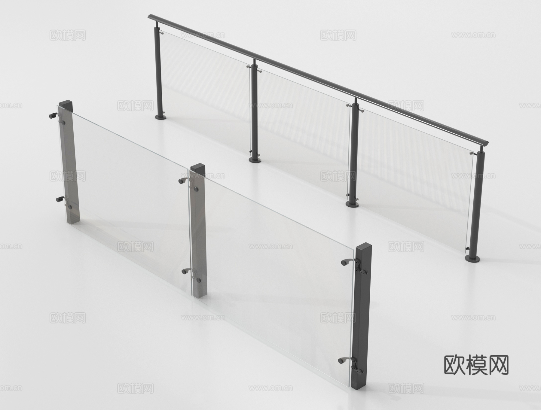 现代围栏护栏 玻璃栏杆 护栏 扶手 阳台护栏su模型