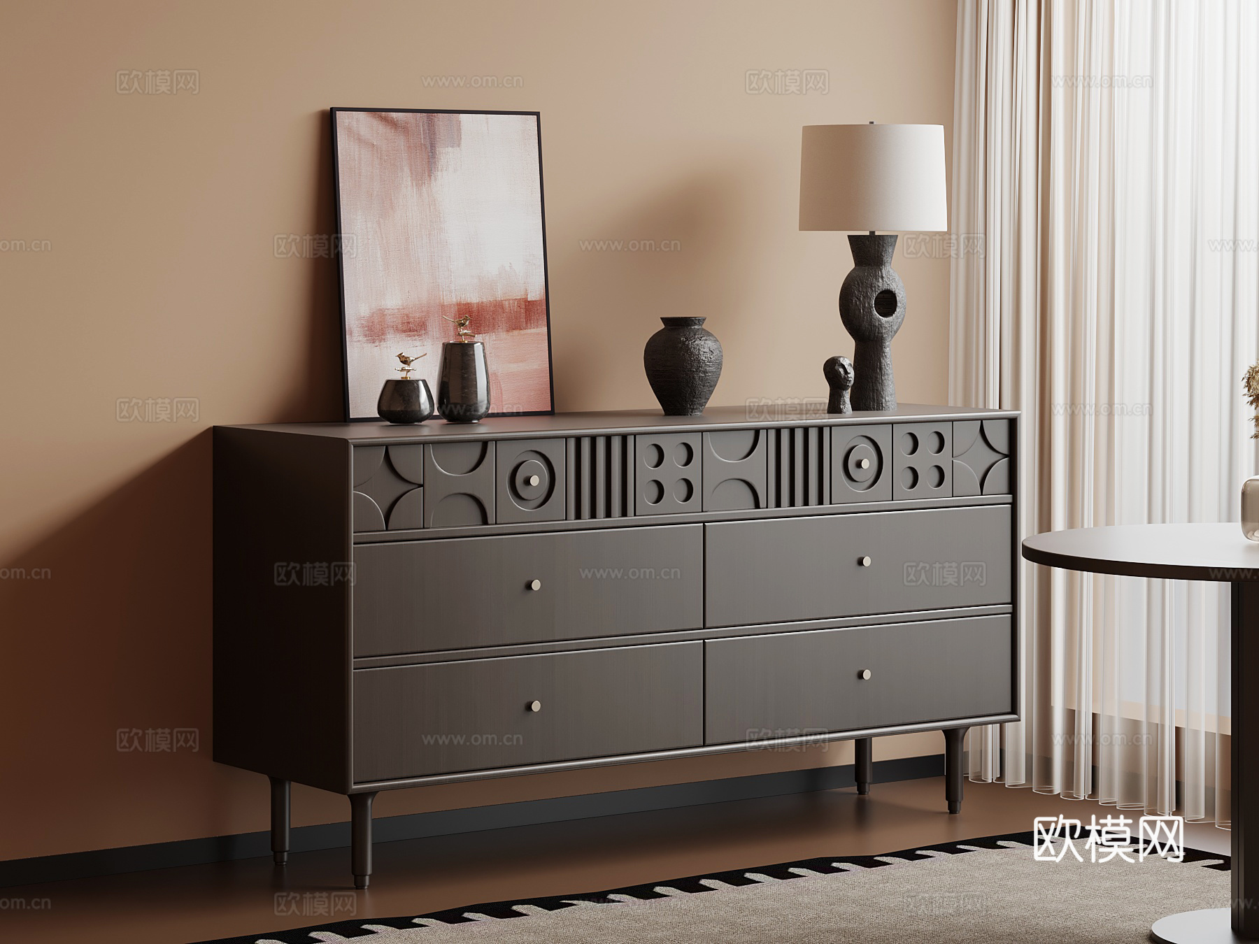 中古风玄关柜 边柜su模型