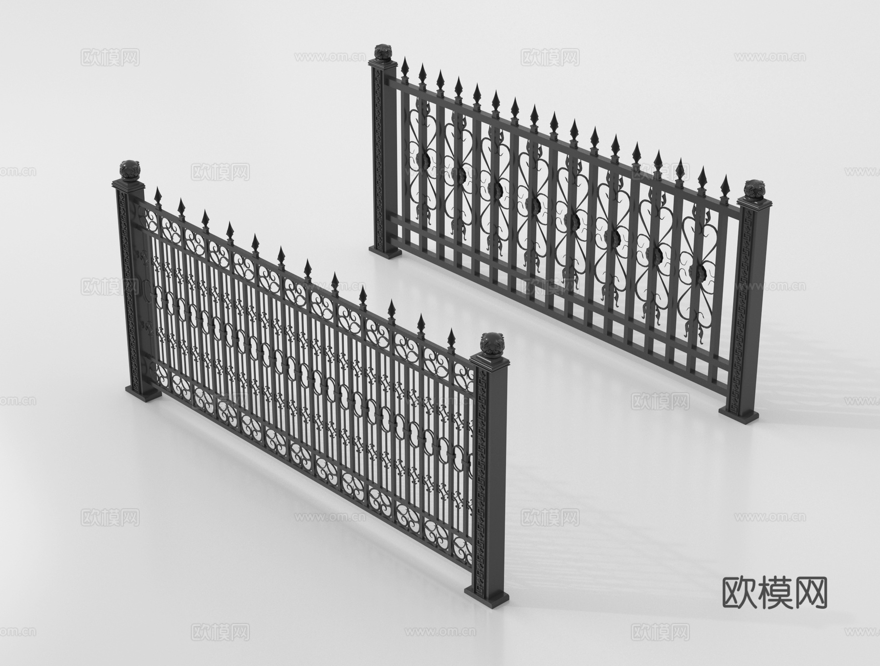 现代围栏护栏 铁艺栏杆扶手su模型