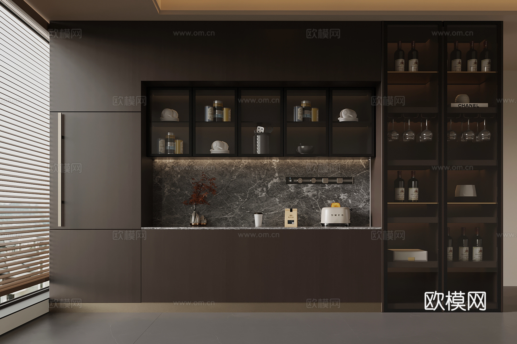 新中式酒柜 餐边柜 橱柜su模型