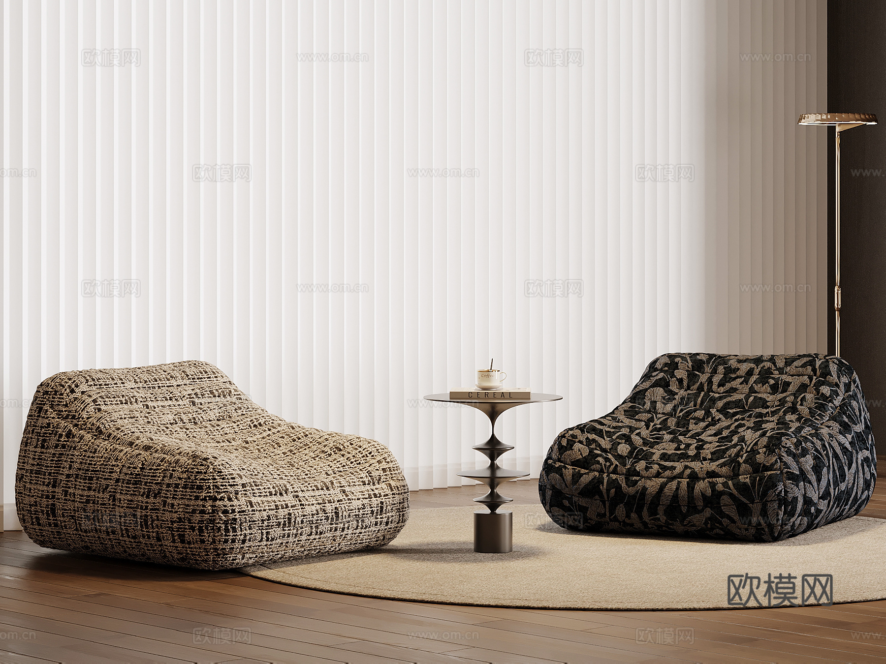 现代懒人沙发 布艺沙发su模型