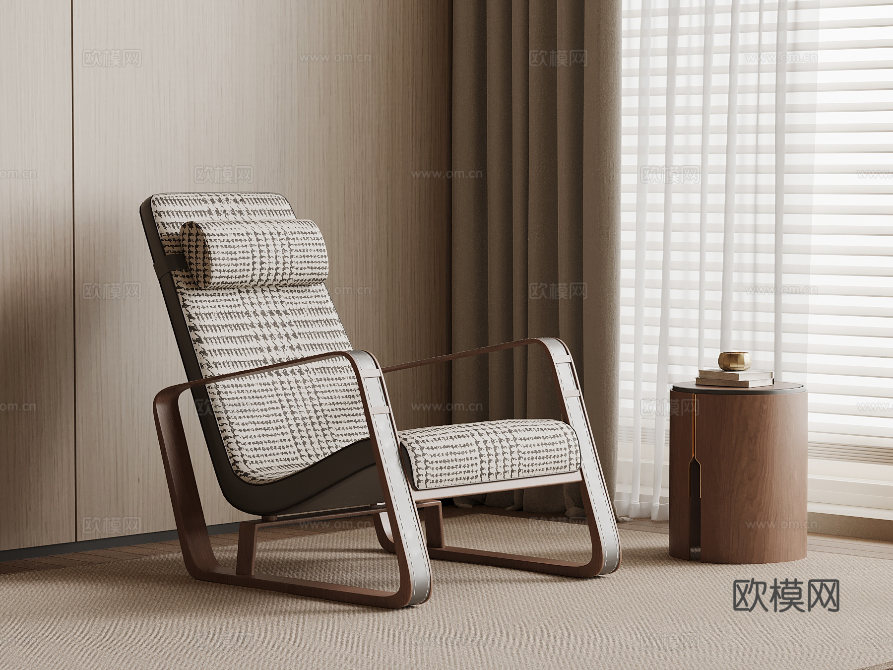 现代中古风躺椅 沙发椅su模型