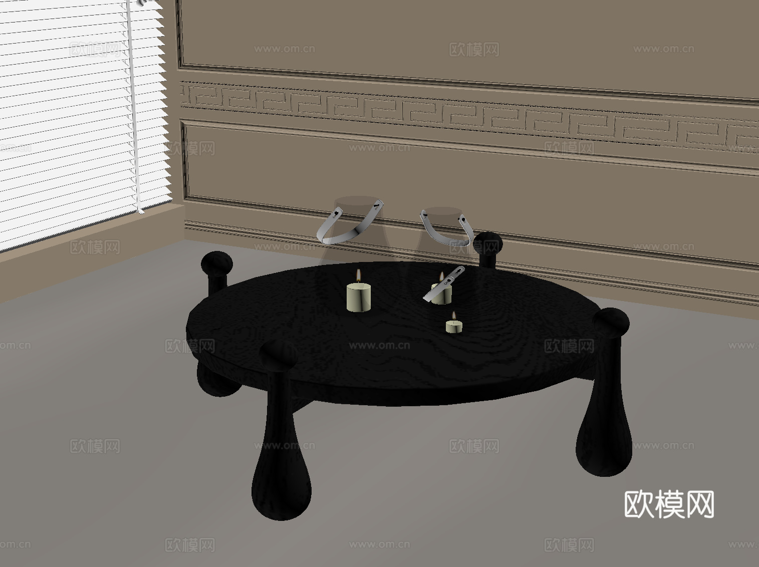 法式复古风茶几 圆形茶几su模型