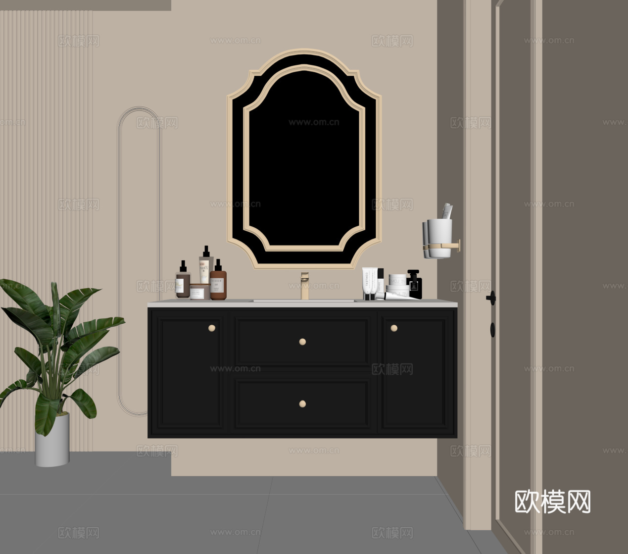 法式复古风浴室柜 洗手台su模型