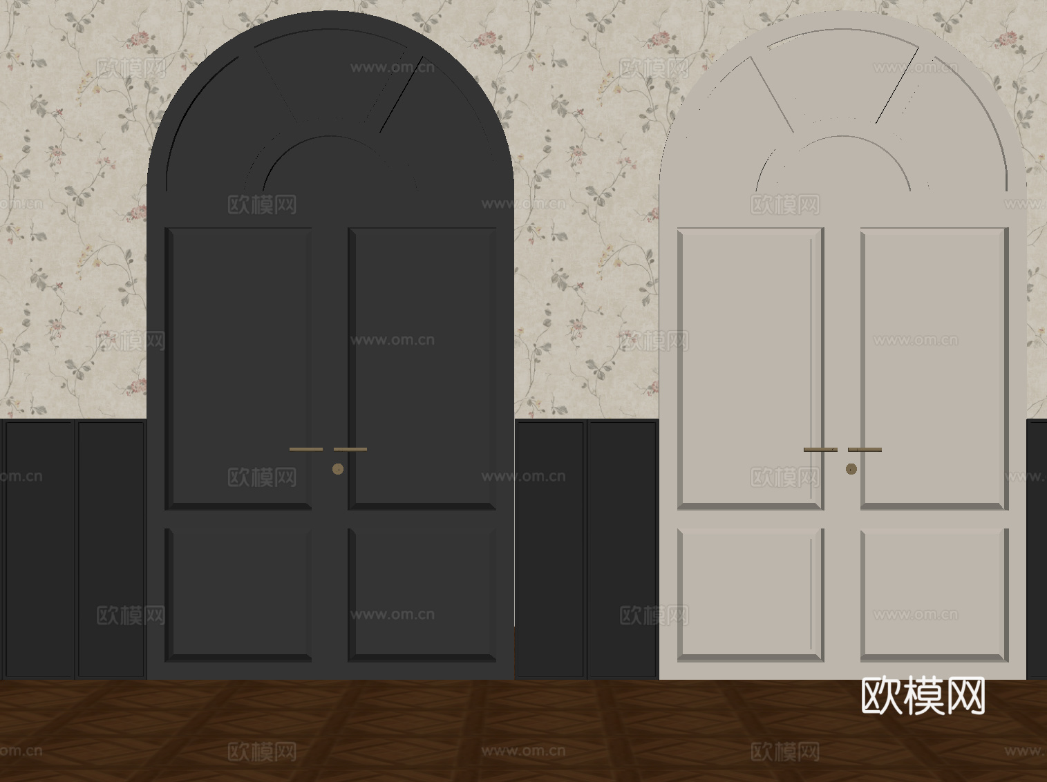 法式双开门 入户门su模型
